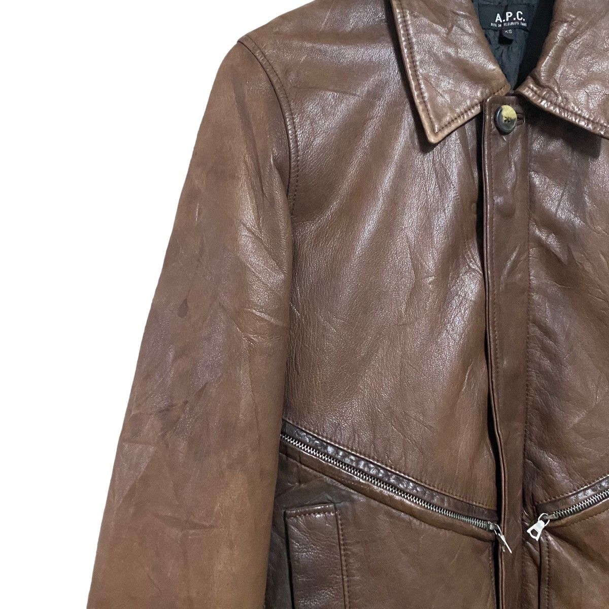 A.P.C. A.P.C Leather Bomber Flight Faded Jacket Patina Size US XS / EU 42 / 0 - 5 Thumbnail