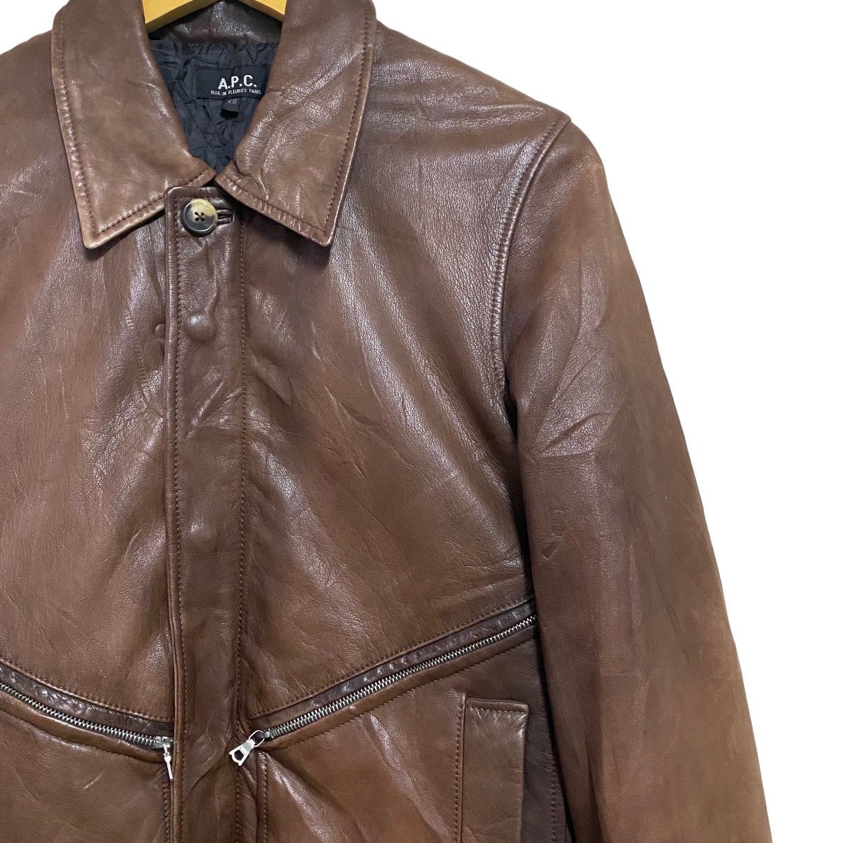 A.P.C. A.P.C Leather Bomber Flight Faded Jacket Patina Size US XS / EU 42 / 0 - 6 Thumbnail