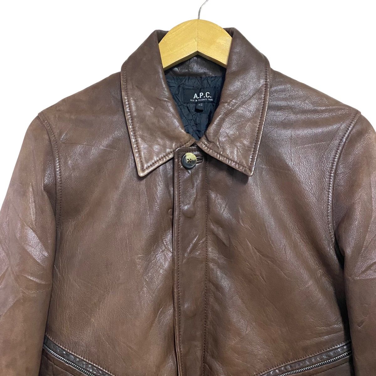 A.P.C. A.P.C Leather Bomber Flight Faded Jacket Patina Size US XS / EU 42 / 0 - 4 Thumbnail