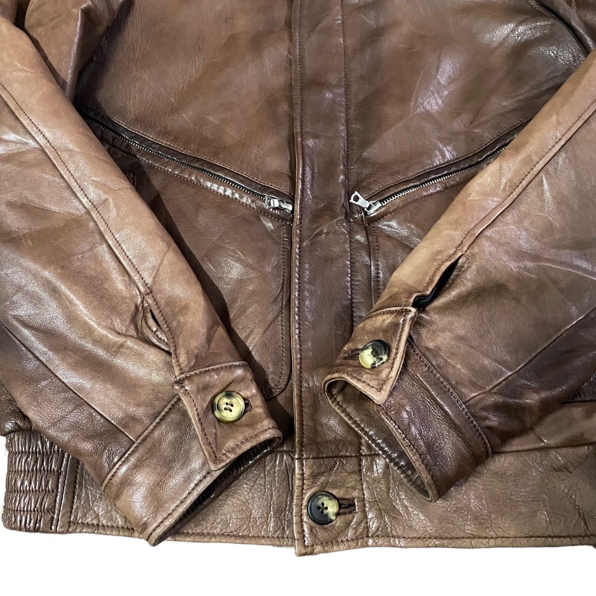 A.P.C. A.P.C Leather Bomber Flight Faded Jacket Patina Size US XS / EU 42 / 0 - 14 Thumbnail
