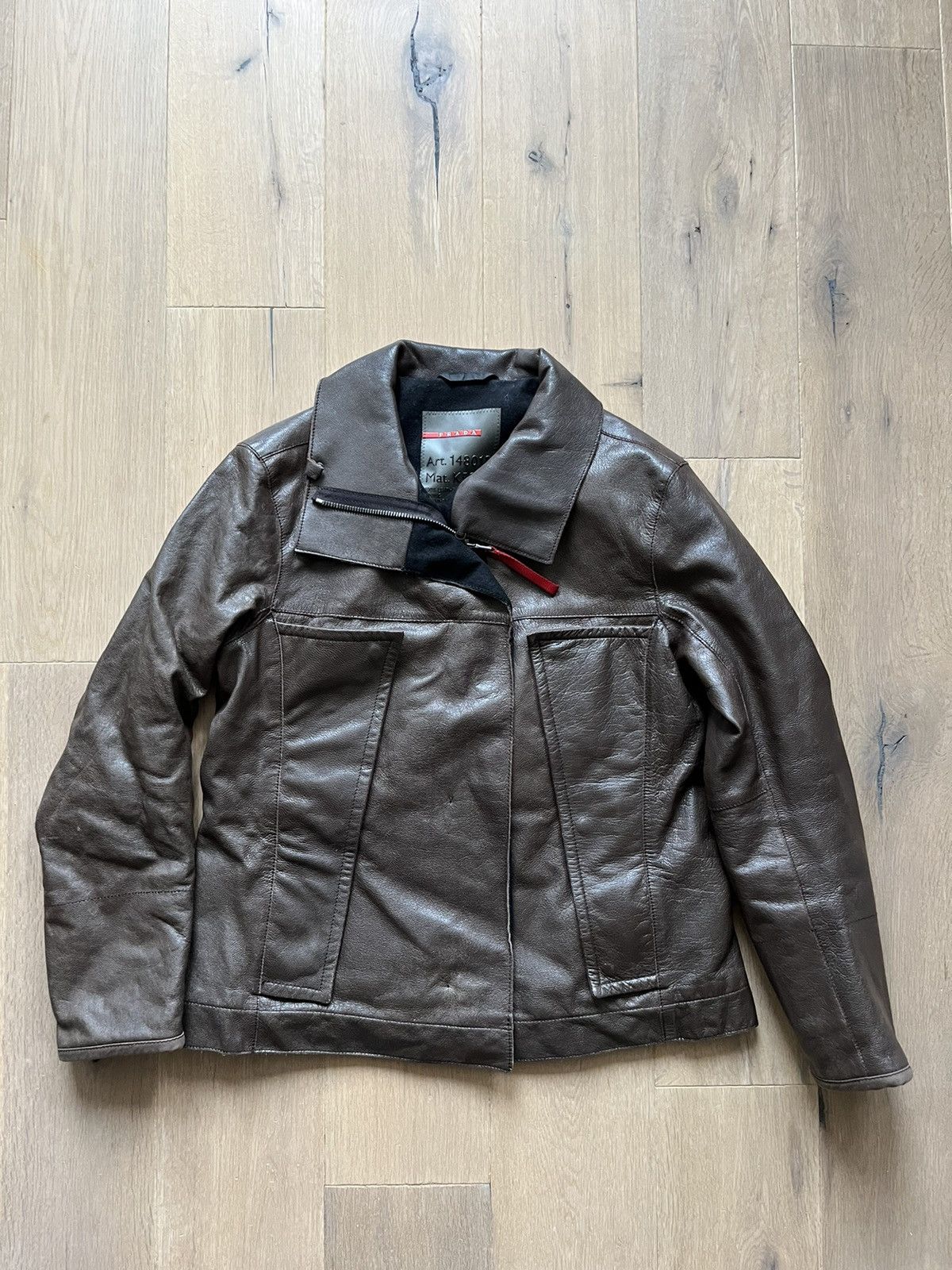 Pre-owned Prada Brown Leather Wool Lined Jacket