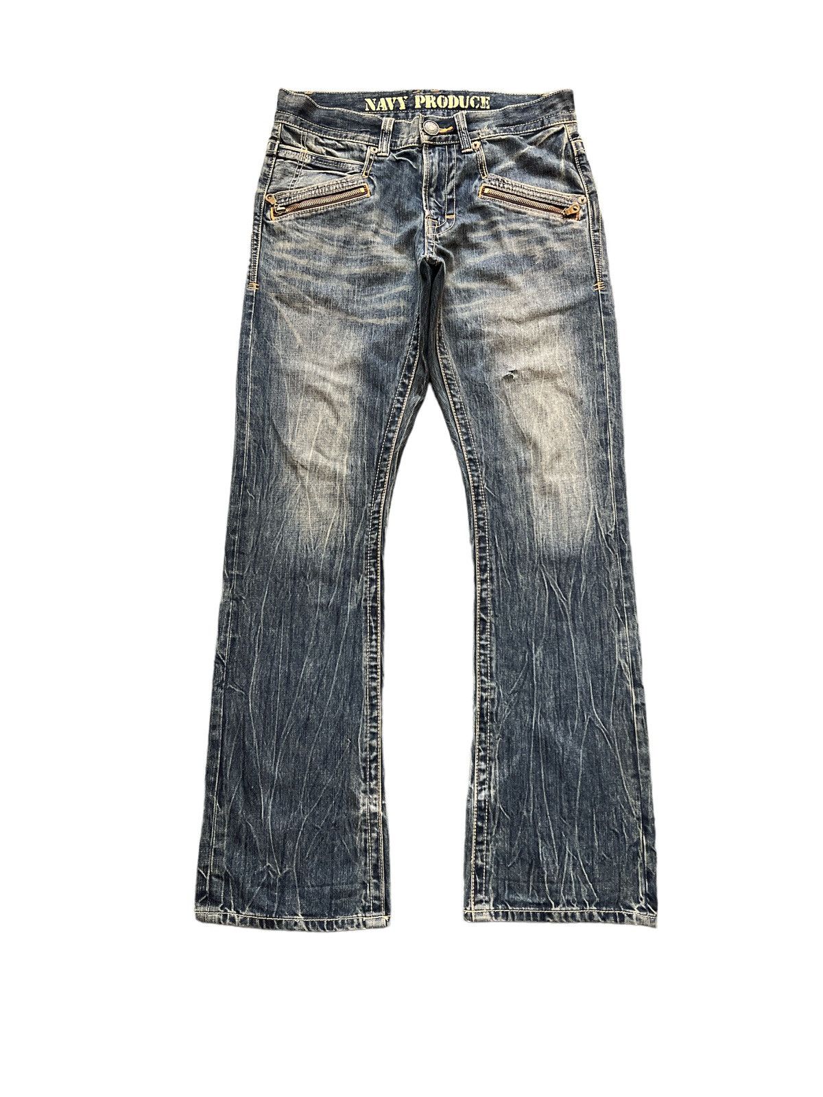 Japanese Brand FLARED💥NAVY PRODUCE DISTRESSED DENIM PANT Size US 30 / EU 46 - 1 Thumbnail