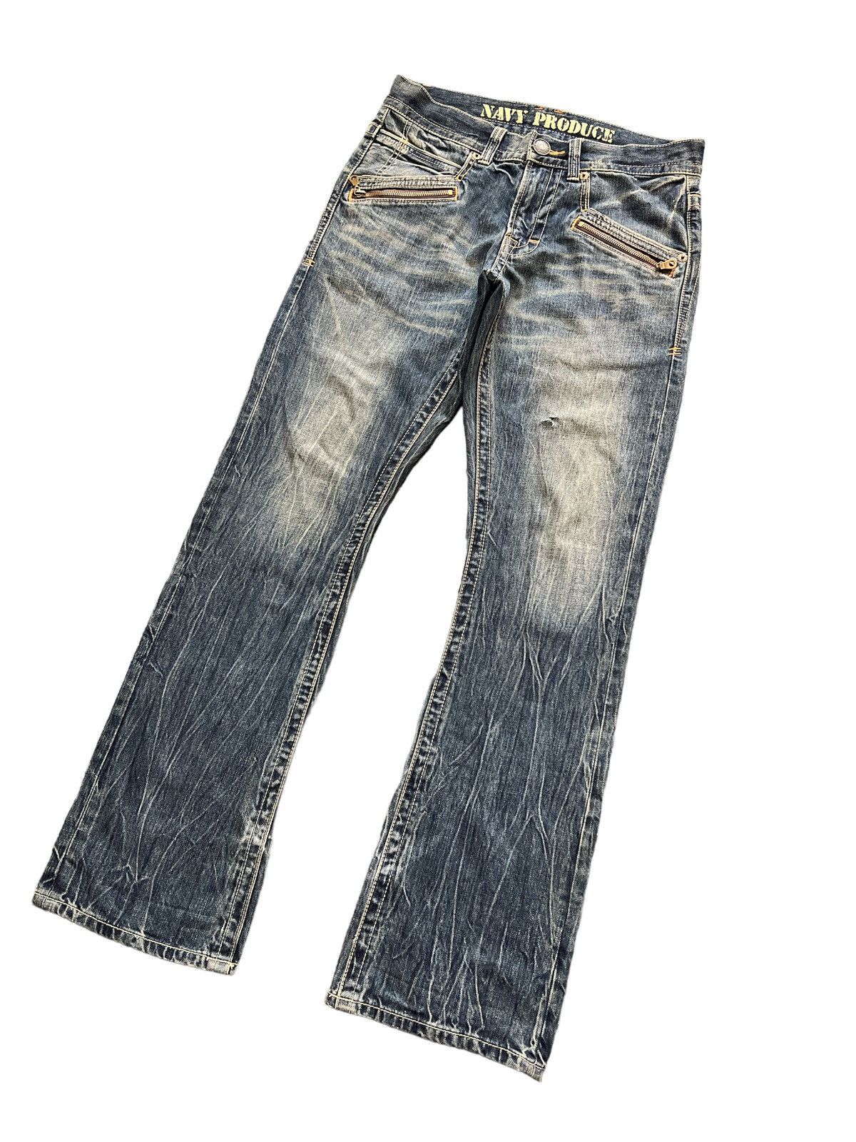 Japanese Brand FLARED💥NAVY PRODUCE DISTRESSED DENIM PANT Size US 30 / EU 46 - 5 Thumbnail