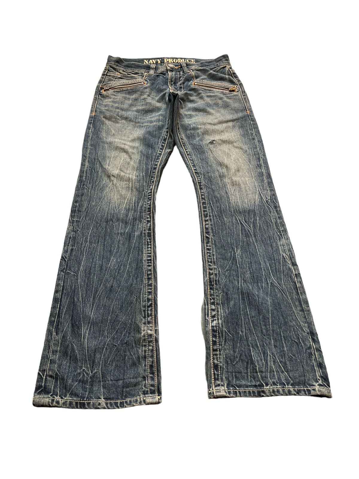 Japanese Brand FLARED💥NAVY PRODUCE DISTRESSED DENIM PANT Size US 30 / EU 46 - 2 Thumbnail