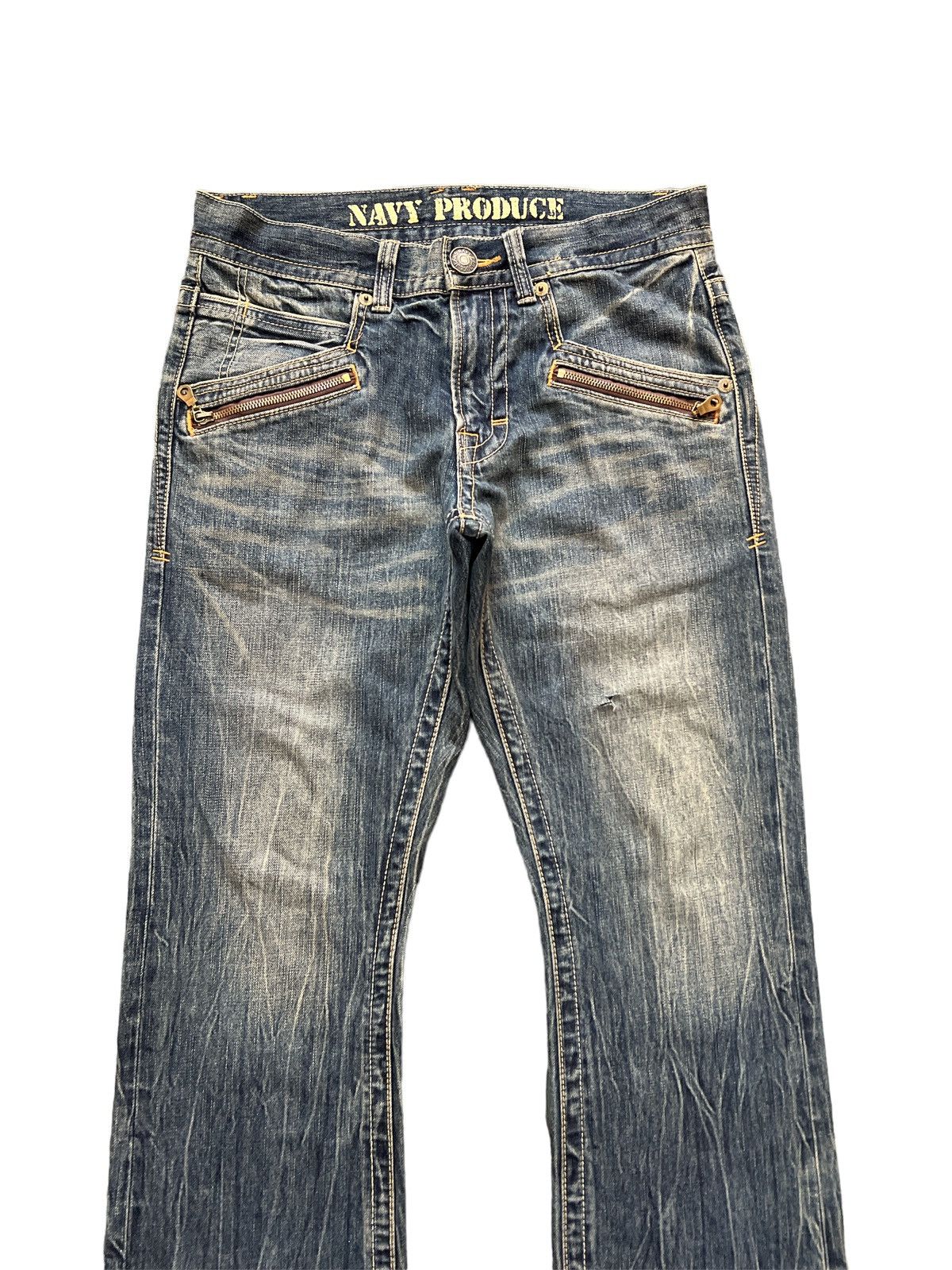 Japanese Brand FLARED💥NAVY PRODUCE DISTRESSED DENIM PANT Size US 30 / EU 46 - 3 Thumbnail