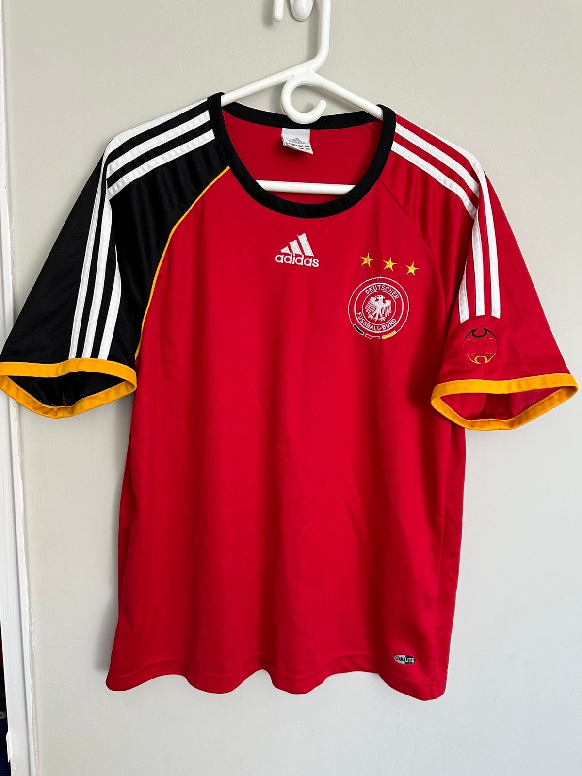 Pre-owned Adidas X Soccer Jersey Vintage Adidas 2005 German Football Soccer Striped T-shirt In Black Red White