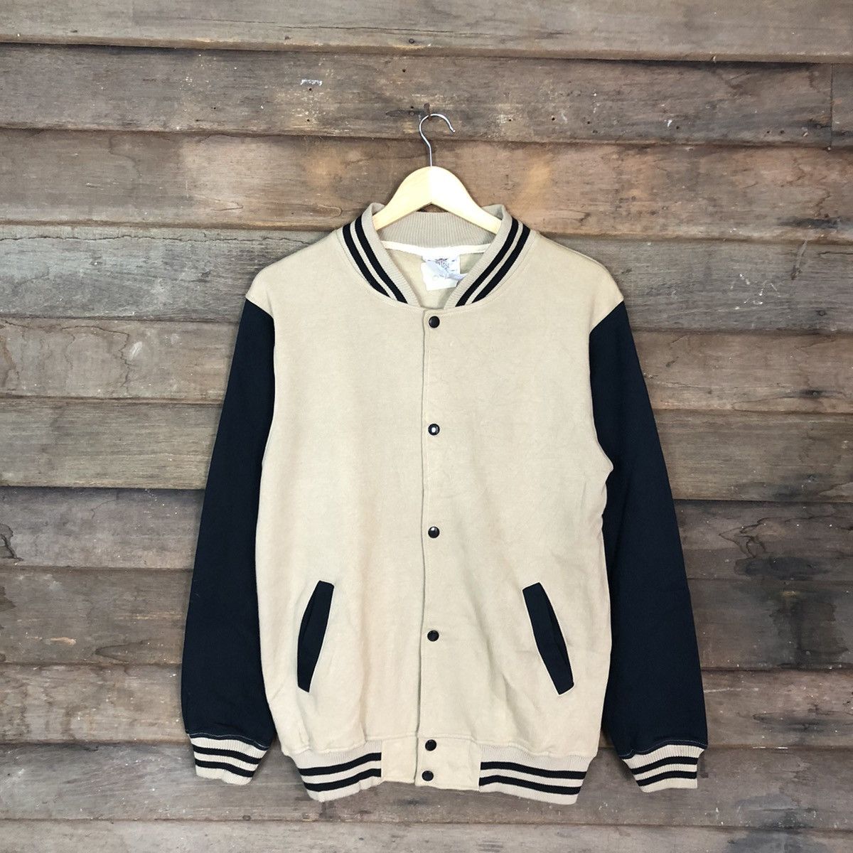 Japanese Brand Against Black/Brown plain sweater Varsity Jacket #059B Size US M / EU 48-50 / 2 - 1 Thumbnail