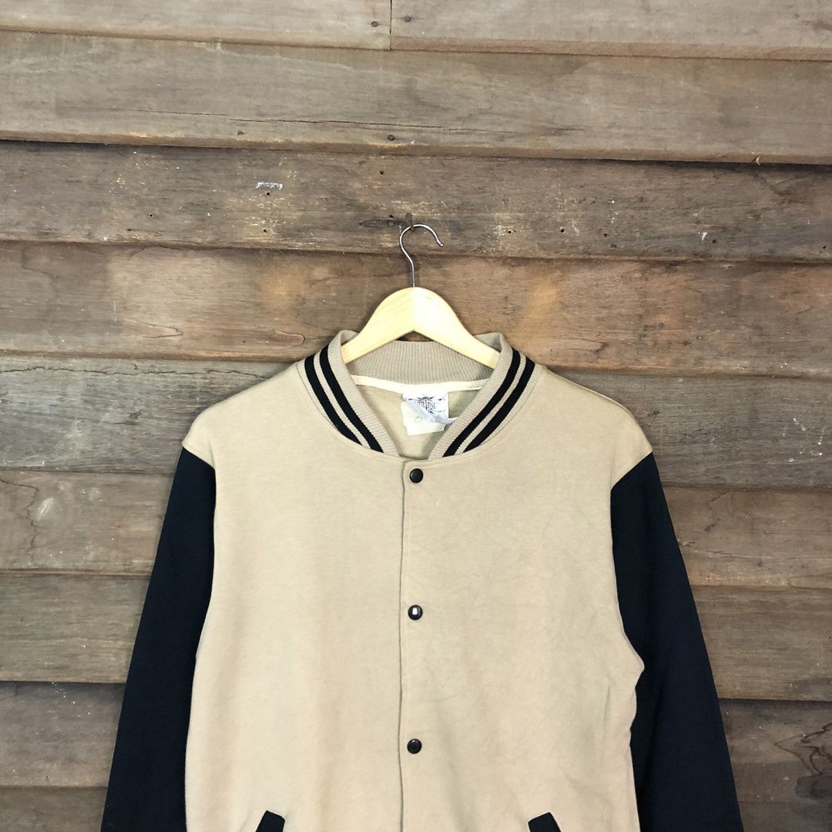Japanese Brand Against Black/Brown plain sweater Varsity Jacket #059B Size US M / EU 48-50 / 2 - 9 Thumbnail