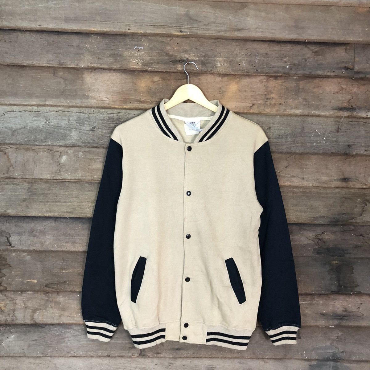 Japanese Brand Against Black/Brown plain sweater Varsity Jacket #059B Size US M / EU 48-50 / 2 - 3 Thumbnail