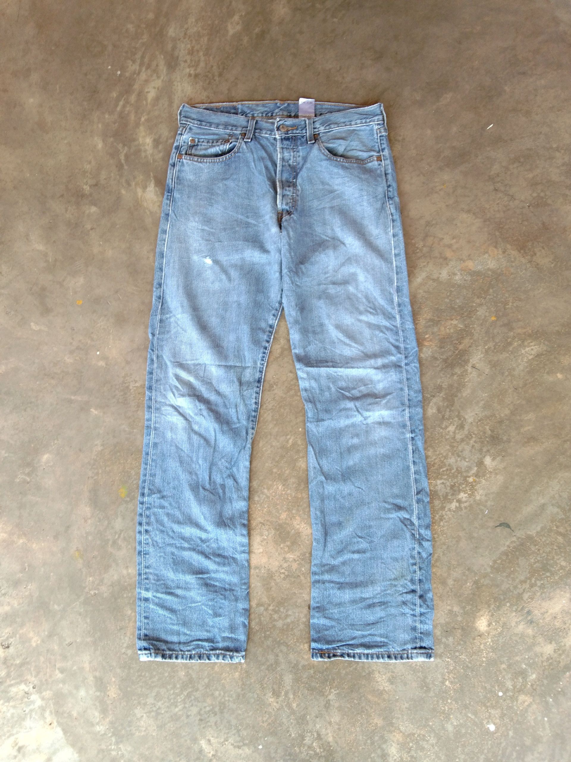 image of Levis x Vintage Levi's 501 Light Wash Distressed Jeans 33X32 in Blue, Men's