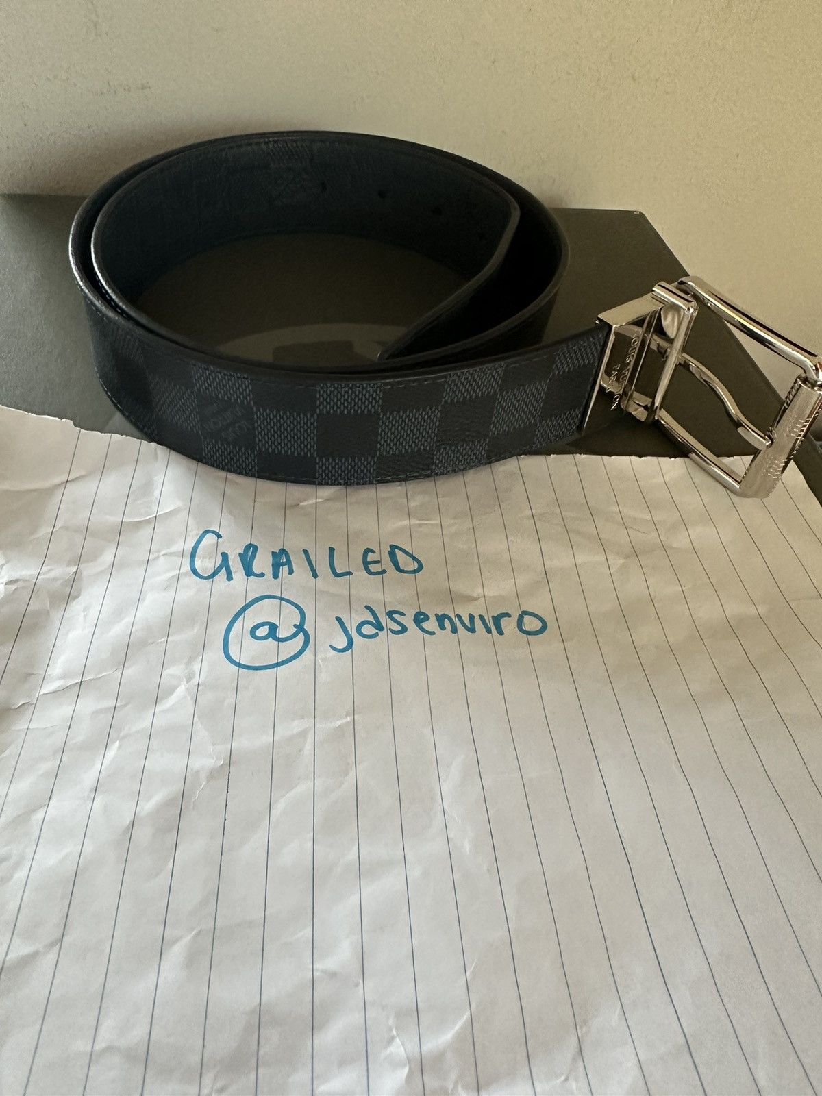 image of Louis Vuitton Damier Belt in Blue, Men's (Size 32)