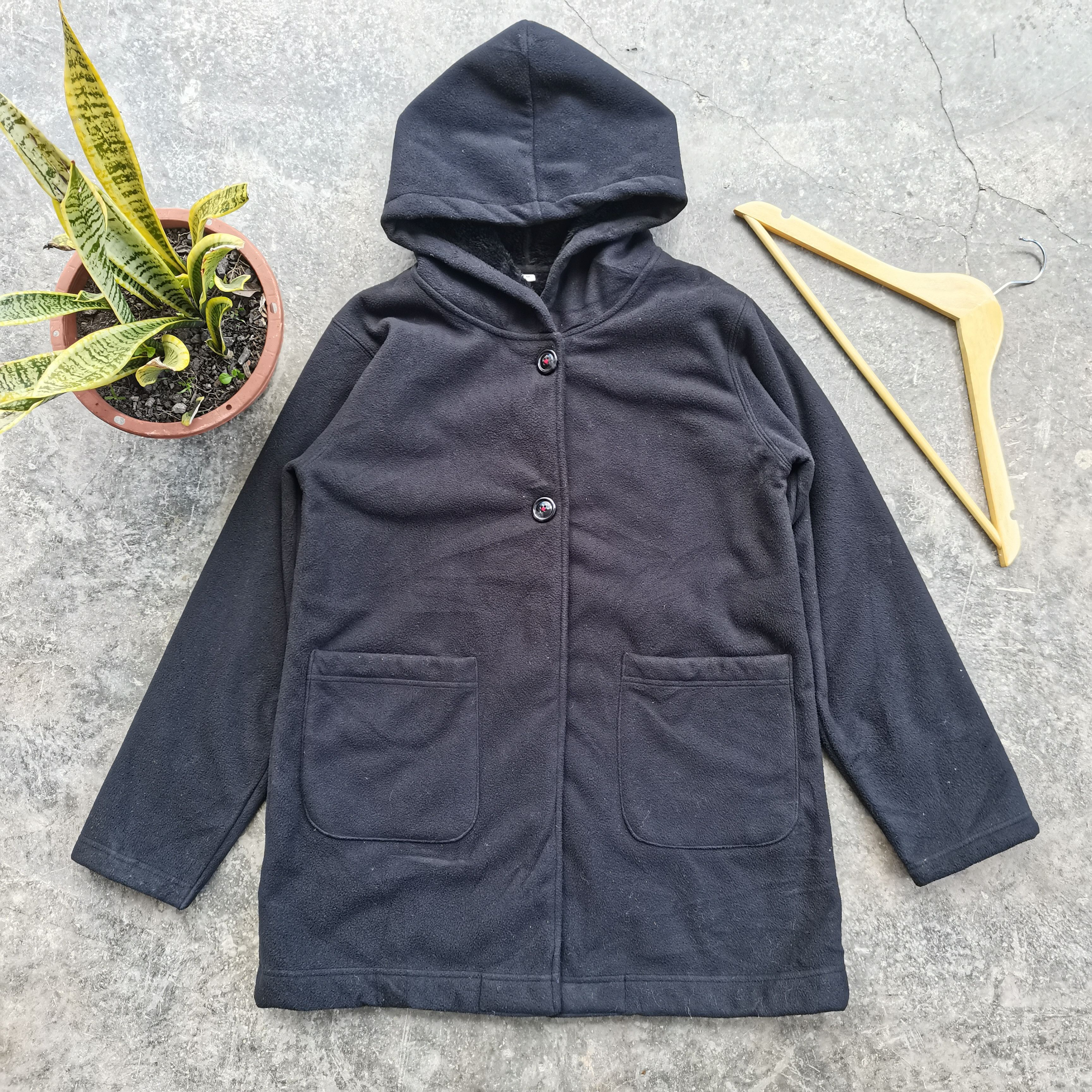 image of Vintage Topvalu Fleece Cardigan With Hoodie in Black, Men's (Size Medium)
