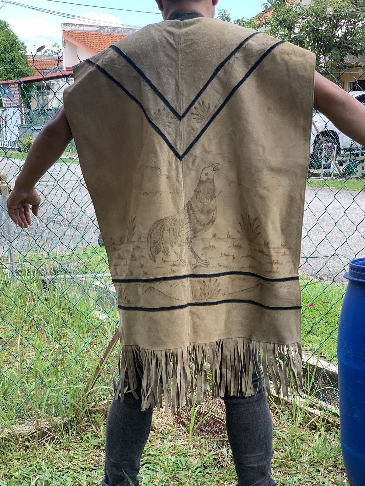 Leather fighting cock art Red Indian Apache Native American Vest Size US L / EU 52-54 / 3 - 19 Thumbnail