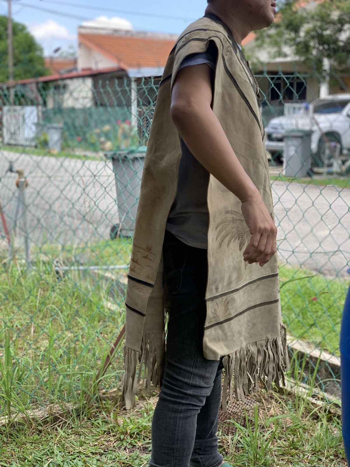 Leather fighting cock art Red Indian Apache Native American Vest Size US L / EU 52-54 / 3 - 20 Thumbnail