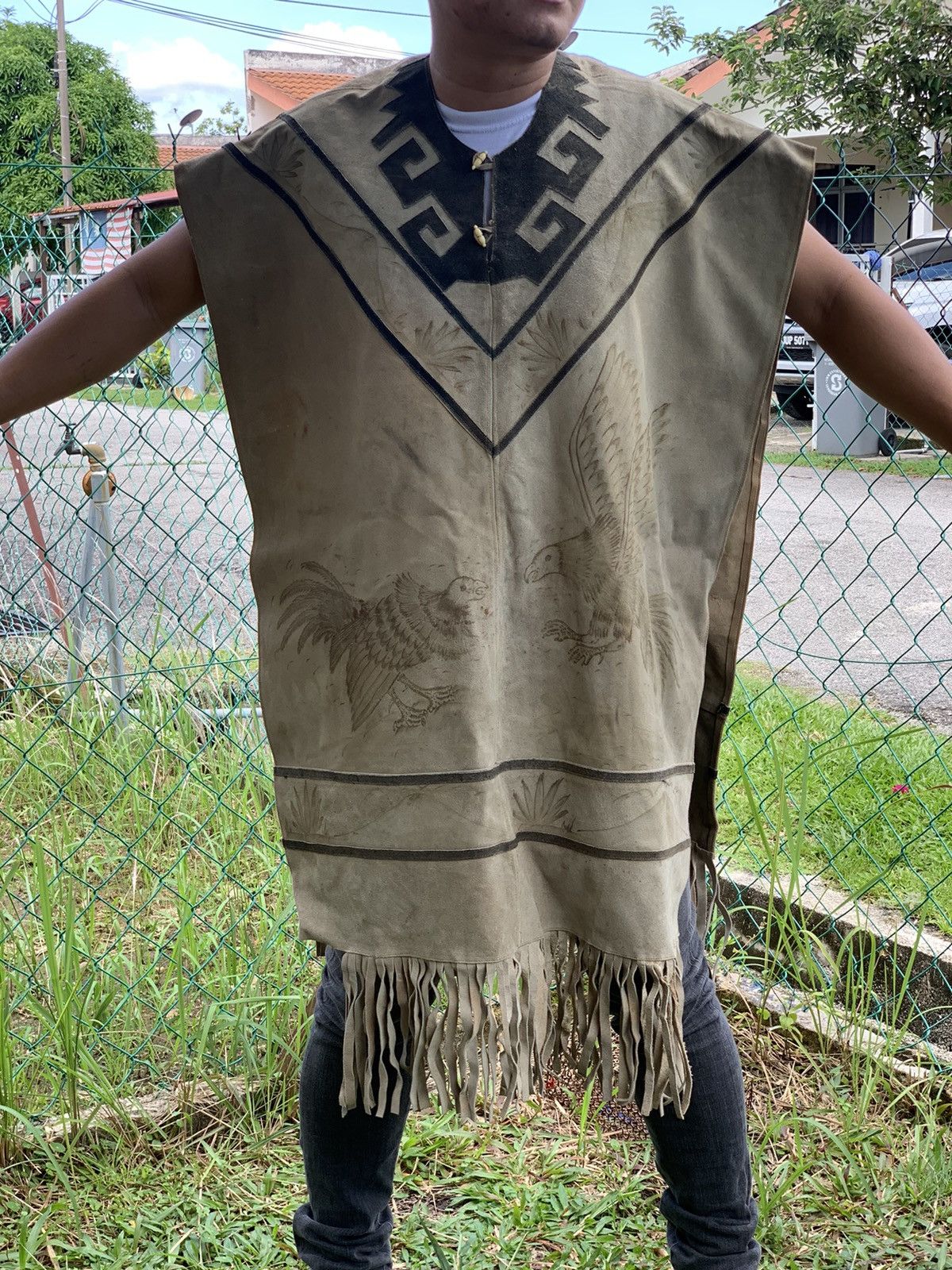 Leather fighting cock art Red Indian Apache Native American Vest Size US L / EU 52-54 / 3 - 18 Thumbnail