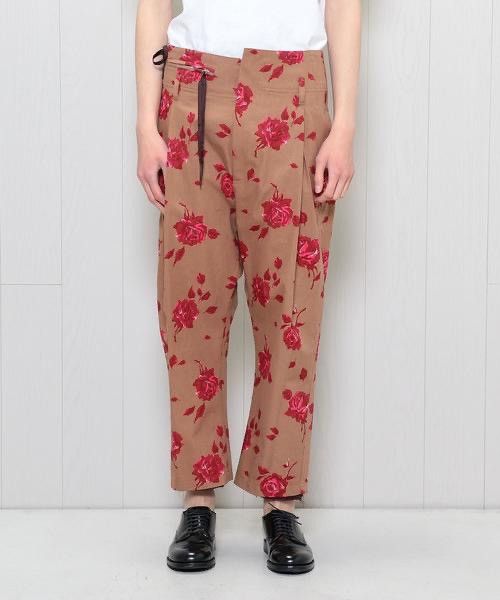 Rose Printed High Waisted Wide Leg Cropped Trousers