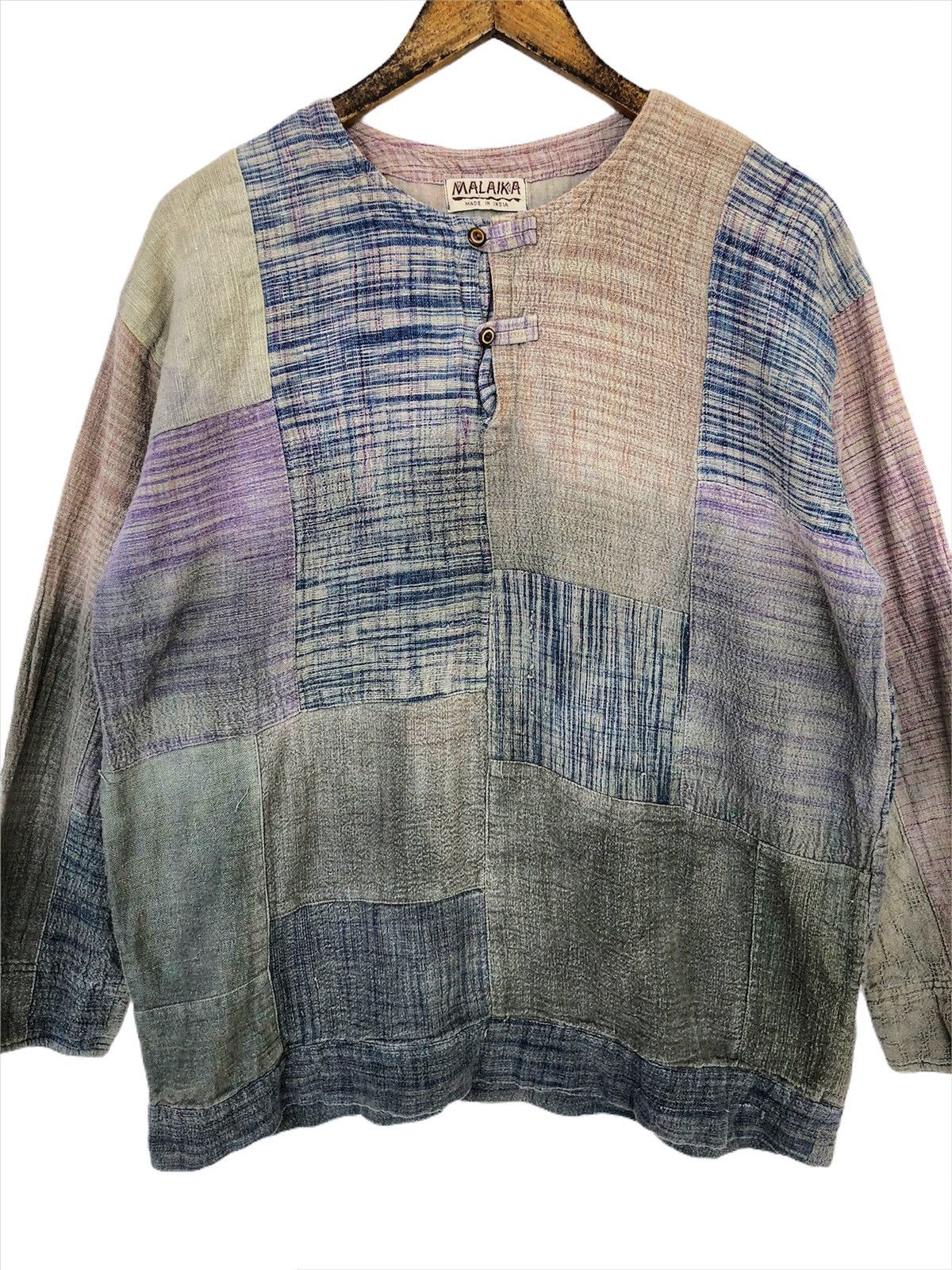 Indigo Malaika 🇯🇵 Hemp Kamakura Stitch Patchwork Pullover Size US L / EU 52-54 / 3 - 3 Thumbnail