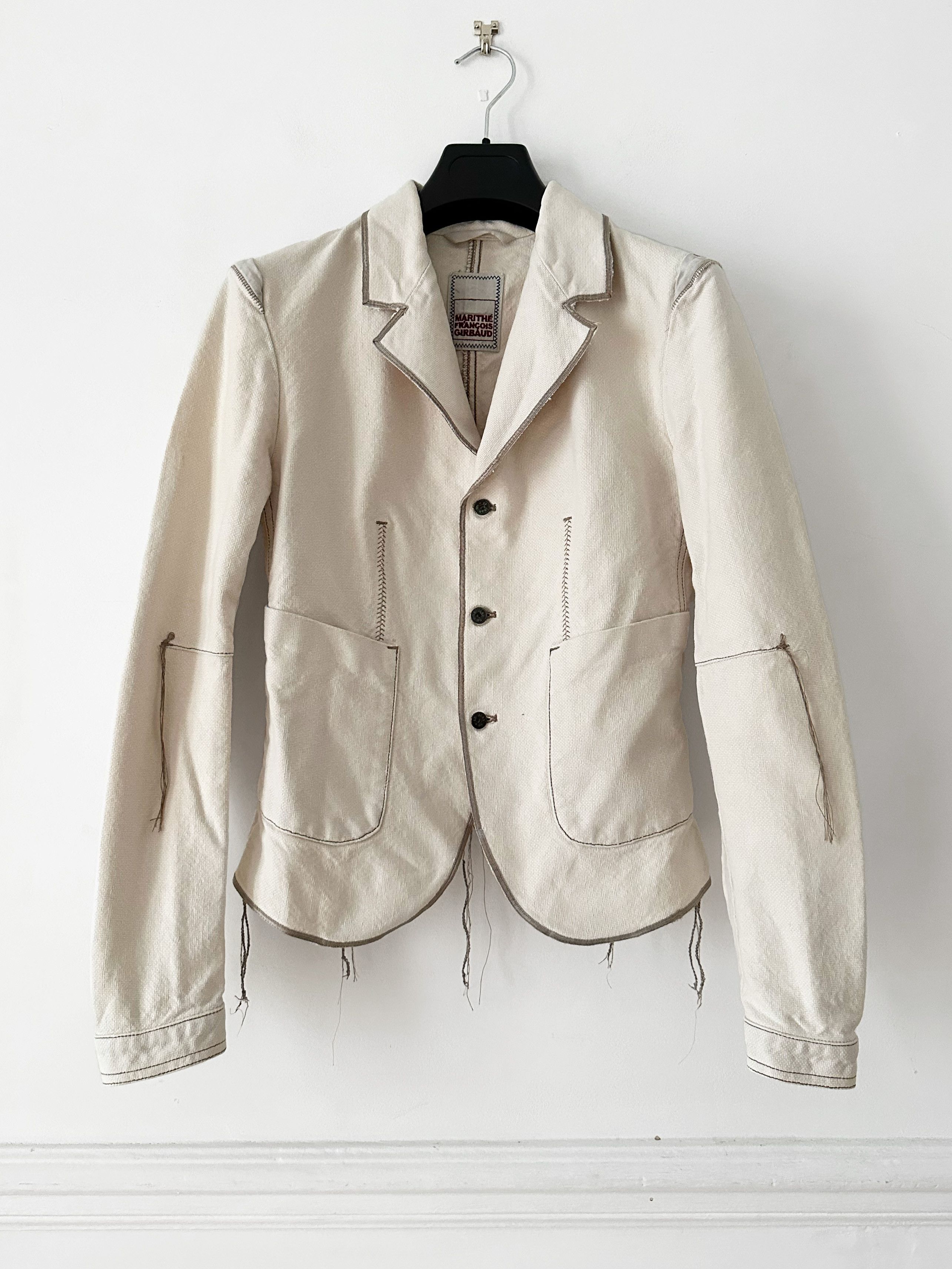 Marithe + Francois Girbaud Marithe + Francois Girbaud white canvas distressed blazer Size M / US 6-8 / IT 42-44 - 1 Thumbnail