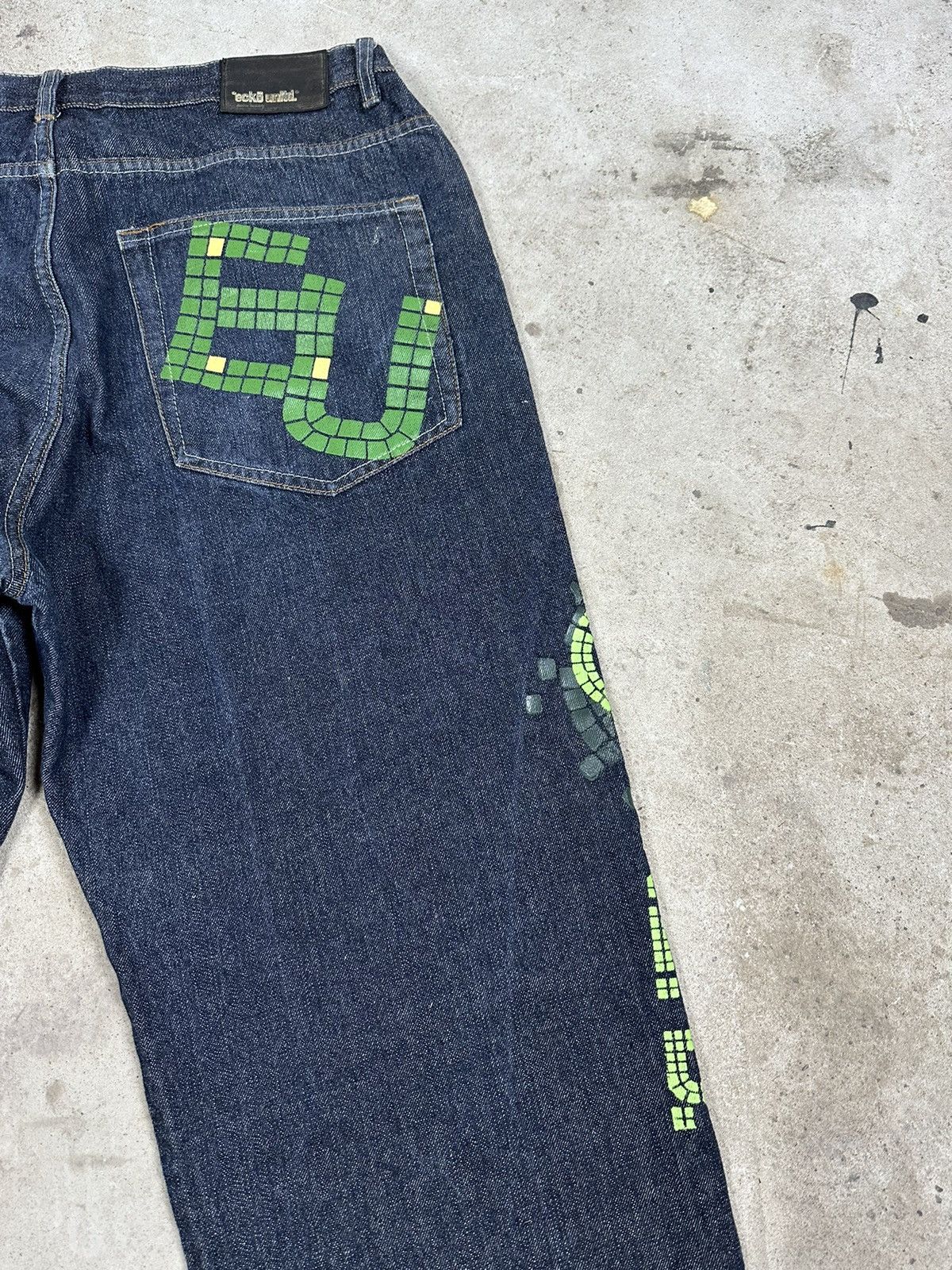 Ecko Unltd. × JNCO × Vintage Vintage y2k Ecko Unltd Baggy Navy Denim Pants Big Logo Size US 33 - 12 Thumbnail