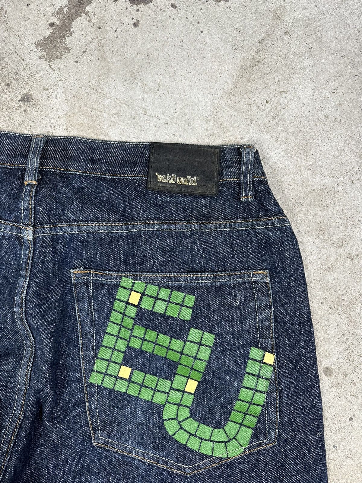 Ecko Unltd. × JNCO × Vintage Vintage y2k Ecko Unltd Baggy Navy Denim Pants Big Logo Size US 33 - 13 Thumbnail