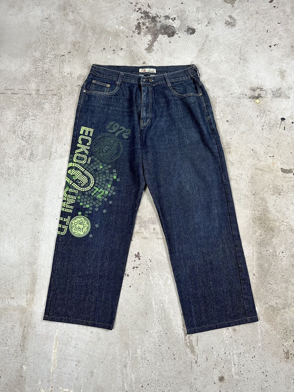 Ecko Unltd. × JNCO × Vintage Vintage y2k Ecko Unltd Baggy Navy Denim Pants Big Logo Size US 33 - 1 Thumbnail
