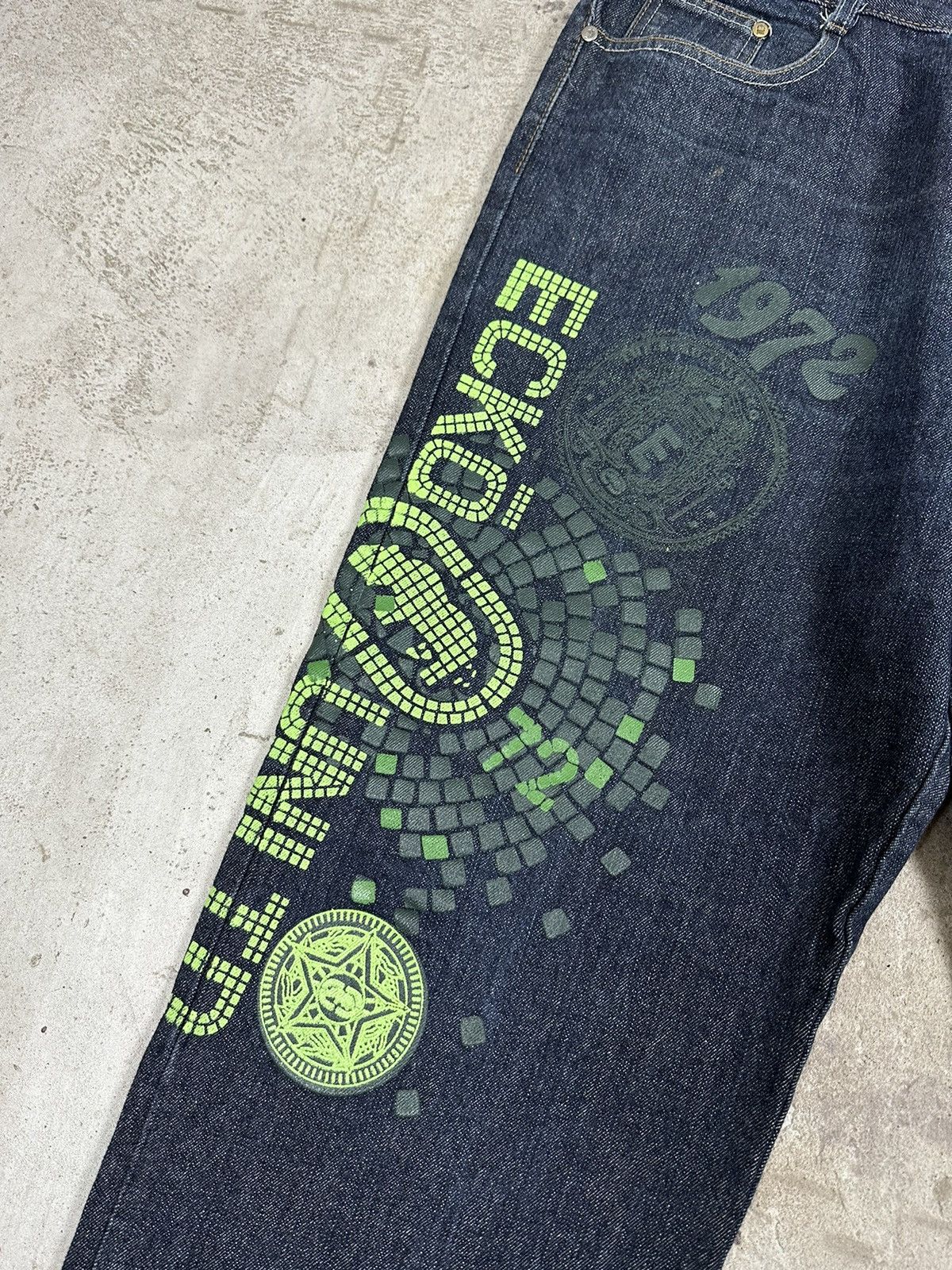 Ecko Unltd. × JNCO × Vintage Vintage y2k Ecko Unltd Baggy Navy Denim Pants Big Logo Size US 33 - 5 Thumbnail