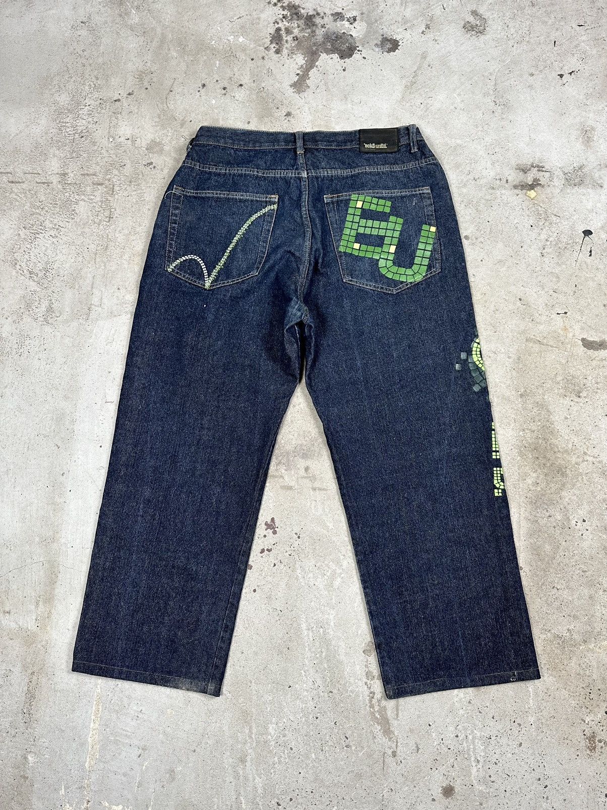 Ecko Unltd. × JNCO × Vintage Vintage y2k Ecko Unltd Baggy Navy Denim Pants Big Logo Size US 33 - 2 Thumbnail