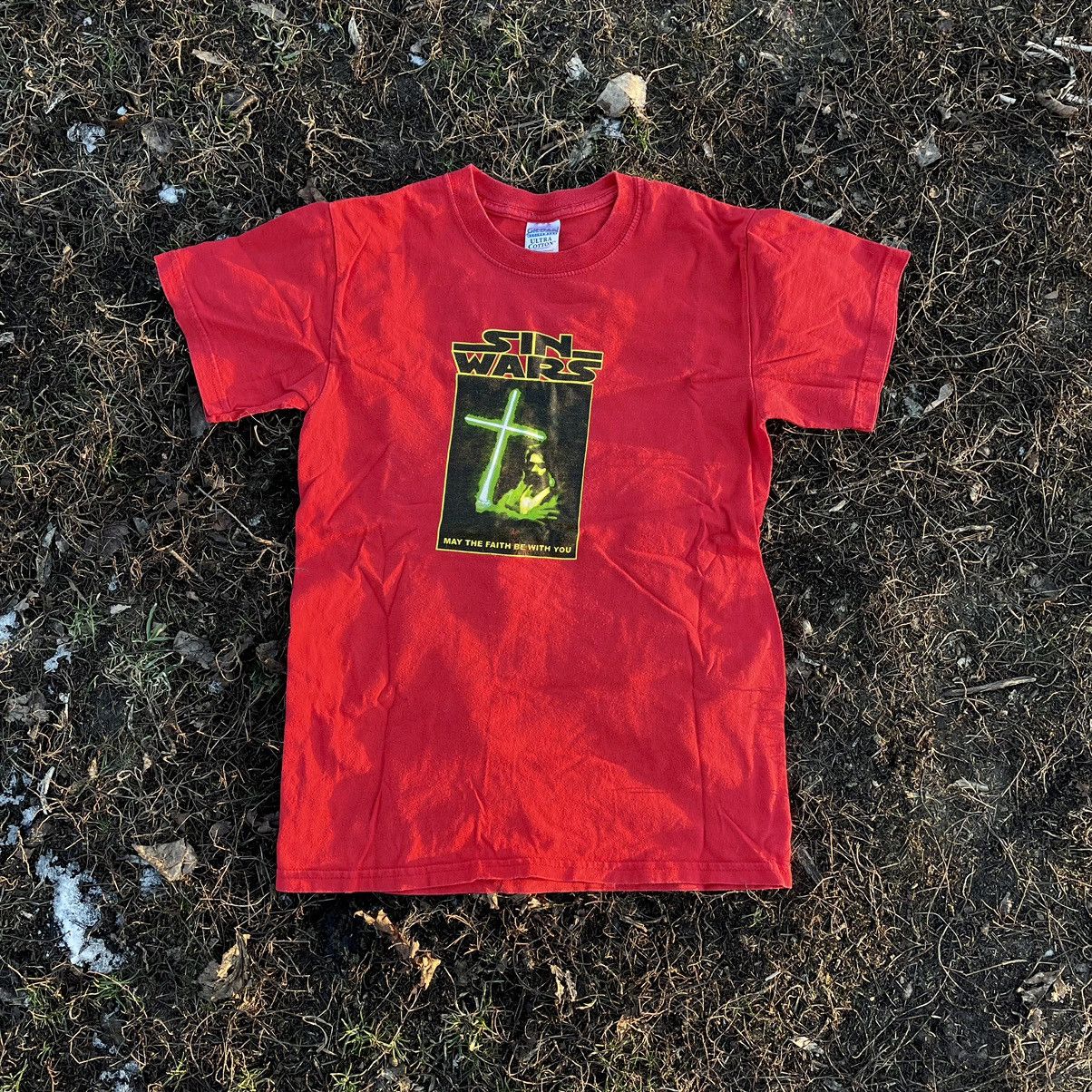 Vintage Vintage 90s Sun Faded Sin Wars Graphic Tee Grunge Red Boxy M Size US M / EU 48-50 / 2 - 2 Thumbnail