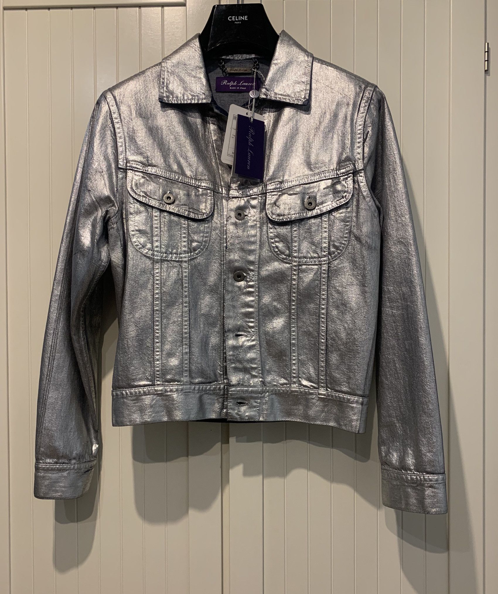 image of Ralph Lauren Purple Label Ss'19 Trucker Jacket in Silver, Men's (Size XS)