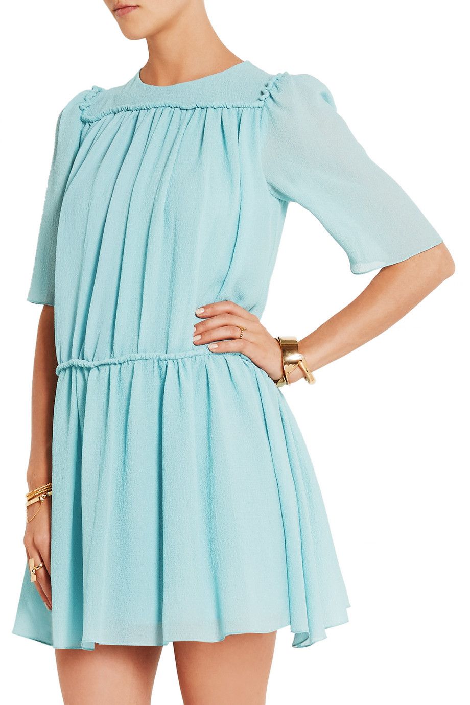 image of Chloe Fw'15 Mini Dress Silk-Cloqué in Sky Blue, Women's (Size Small)
