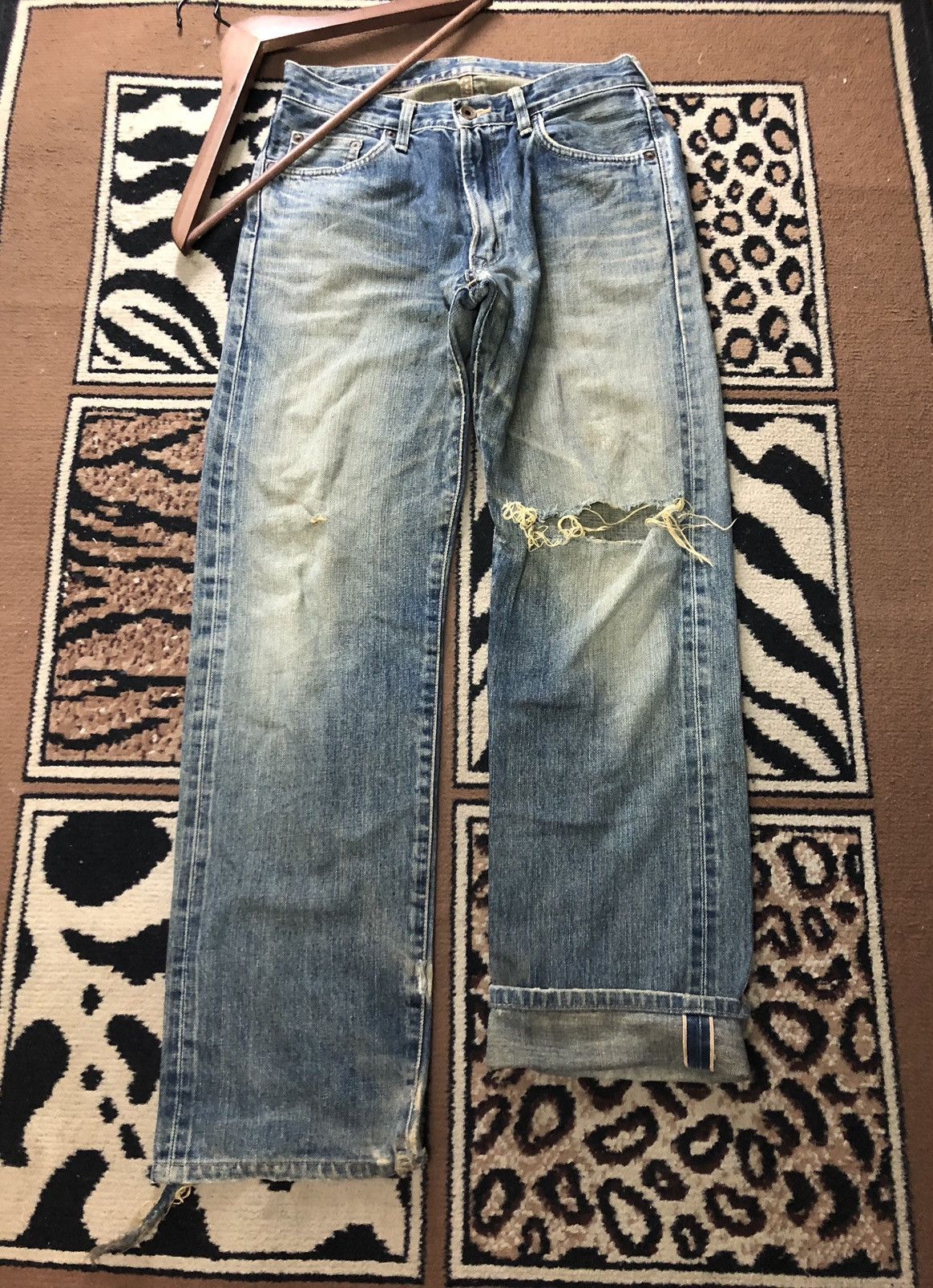 Edwin × Vintage VINTAGE SELVEDGE EDWIN 505XX DISTRESSED GRUNGE DENIM Size US 29 - 1 Thumbnail