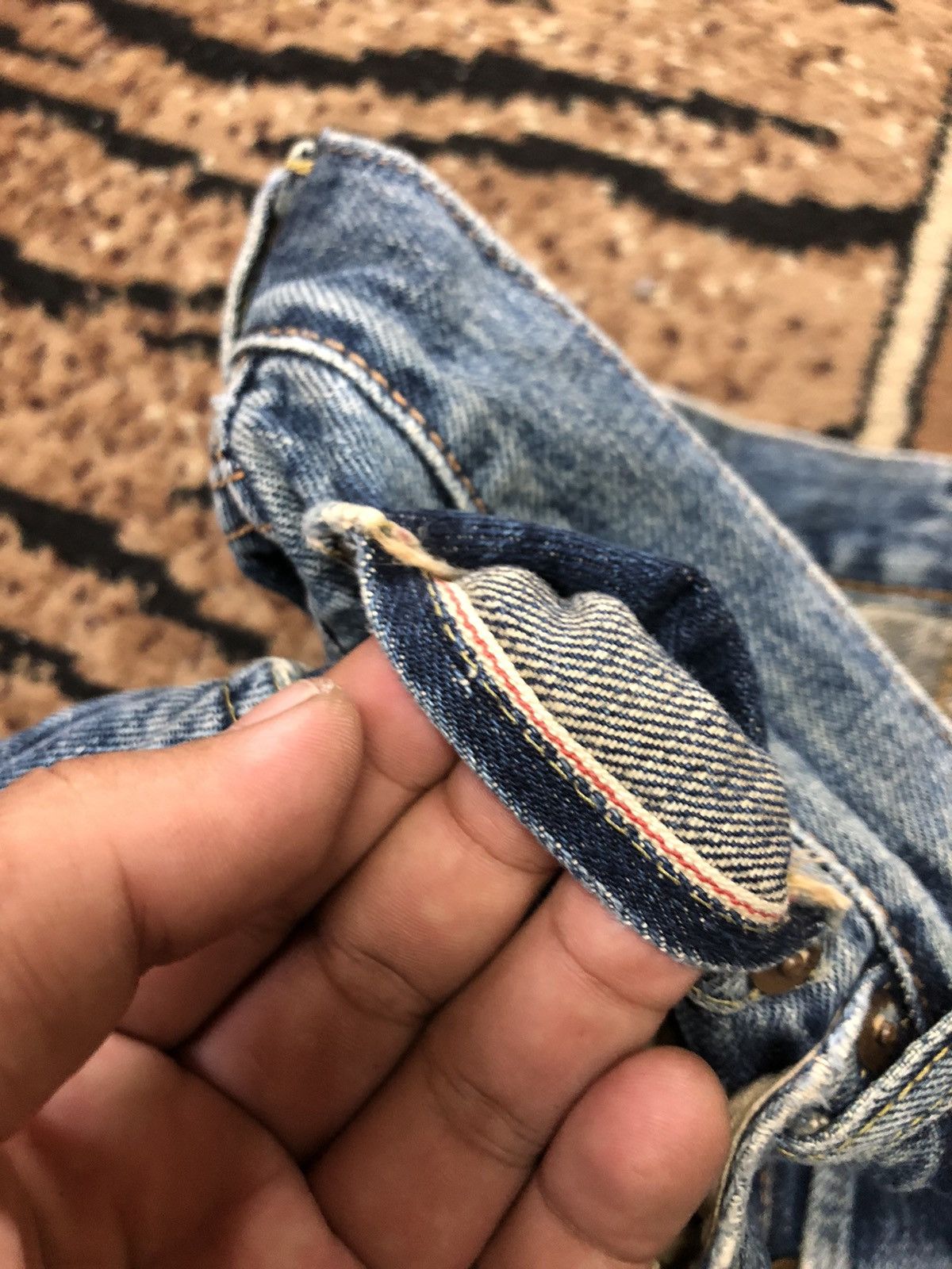 Edwin × Vintage VINTAGE SELVEDGE EDWIN 505x BLUE WASH DISTRESSED DENIM Size US 31 - 4 Thumbnail