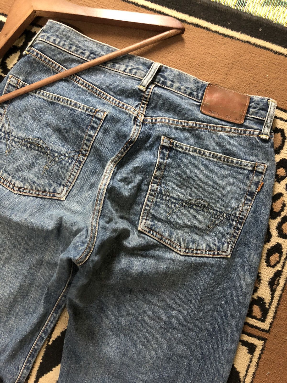Edwin × Vintage VINTAGE SELVEDGE EDWIN 505x BLUE WASH DISTRESSED DENIM Size US 31 - 10 Thumbnail