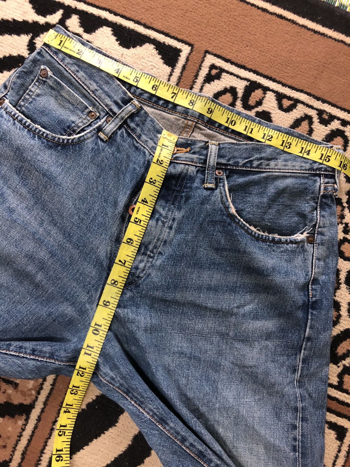 Edwin × Vintage VINTAGE SELVEDGE EDWIN 505x BLUE WASH DISTRESSED DENIM Size US 31 - 15 Thumbnail