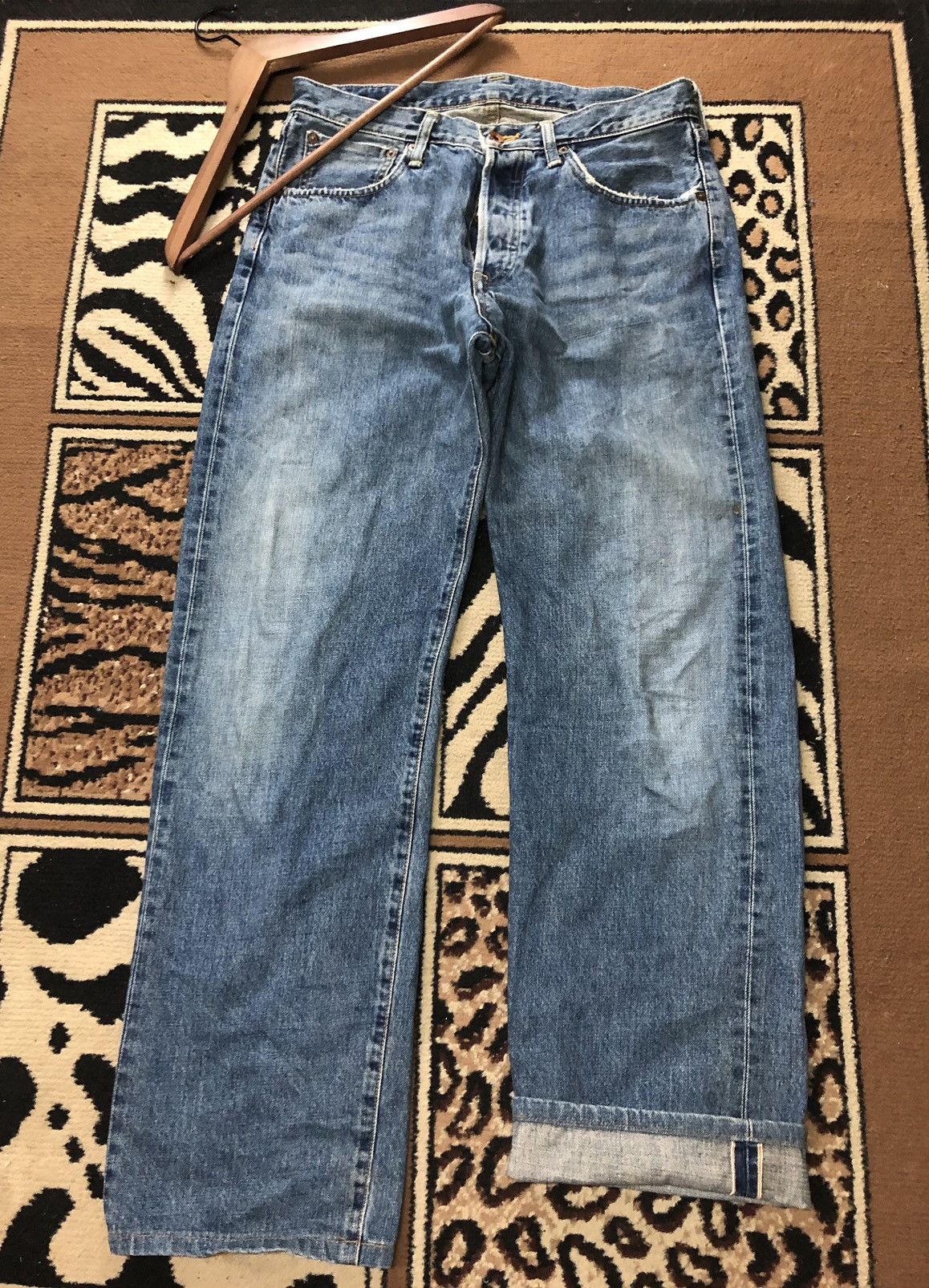 Edwin × Vintage VINTAGE SELVEDGE EDWIN 505x BLUE WASH DISTRESSED DENIM Size US 31 - 1 Thumbnail