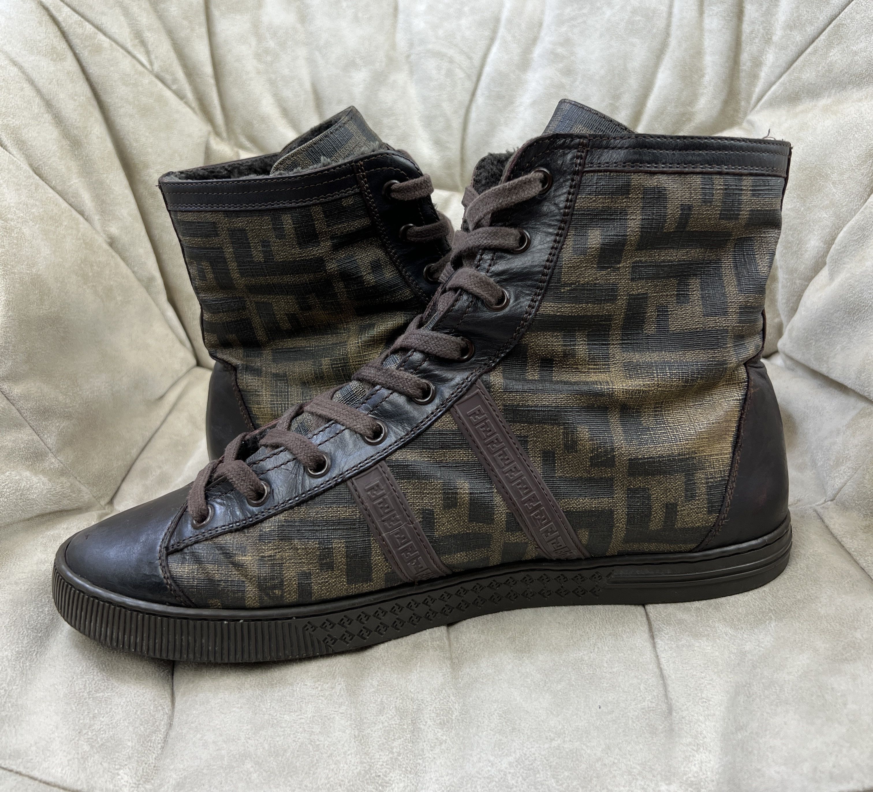 Fendi × Vintage Rare Fendi Zucca Monogram Hi Top Winter Shoes Sneakers Size US 8 / EU 41 - 5 Thumbnail