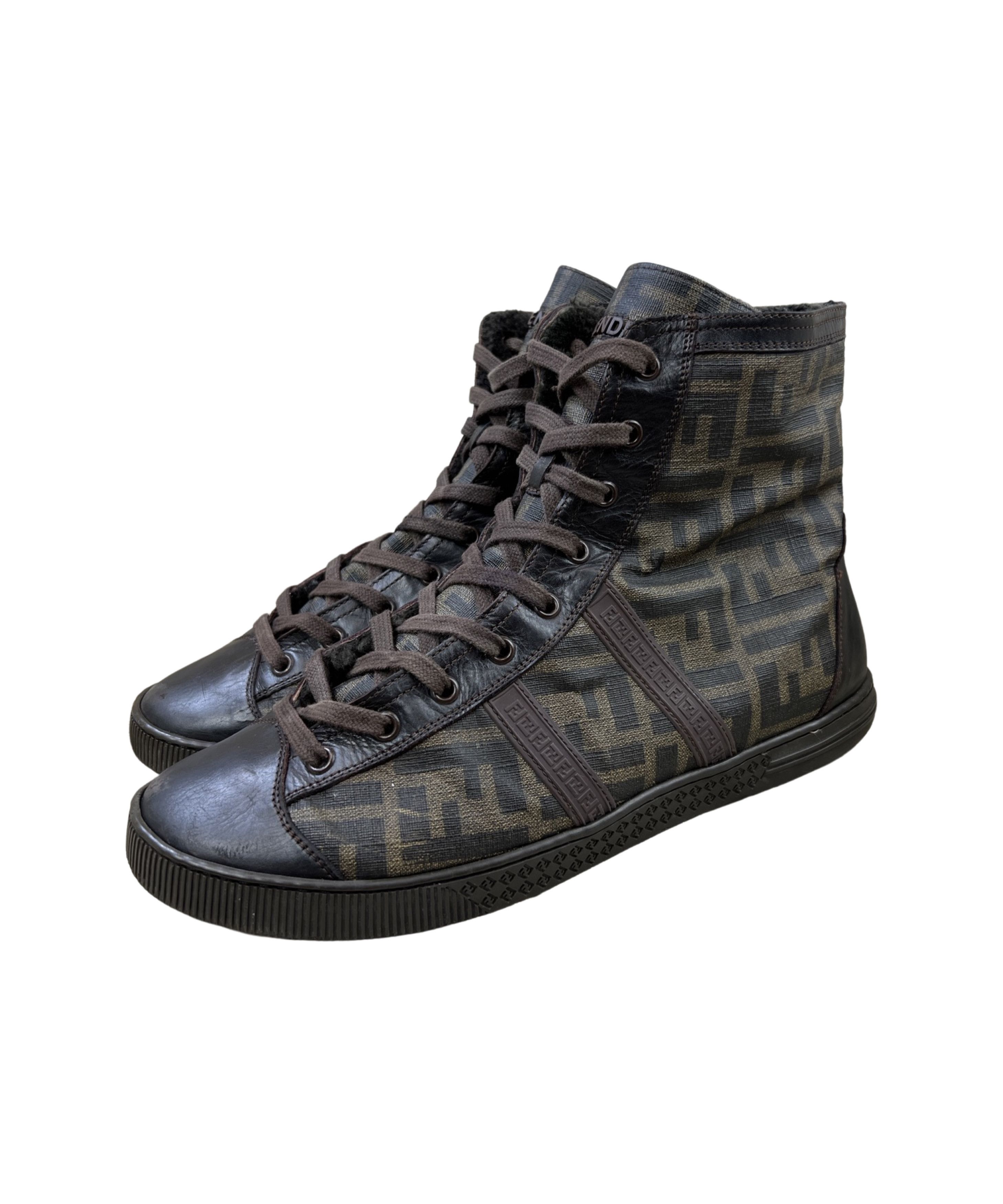 Rare Fendi Zucca Monogram Hi Top Winter Shoes Sneakers