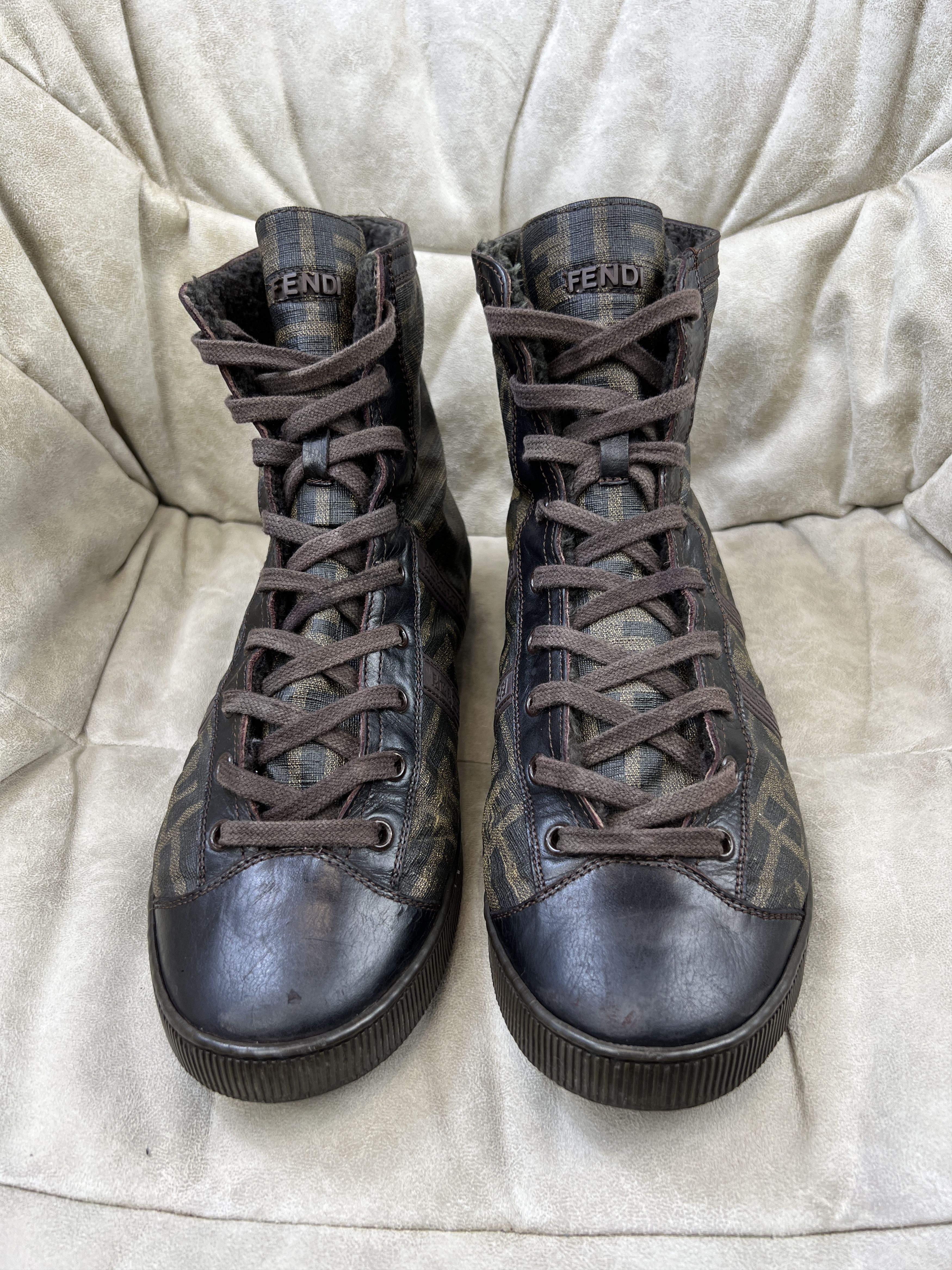 Fendi × Vintage Rare Fendi Zucca Monogram Hi Top Winter Shoes Sneakers Size US 8 / EU 41 - 3 Thumbnail