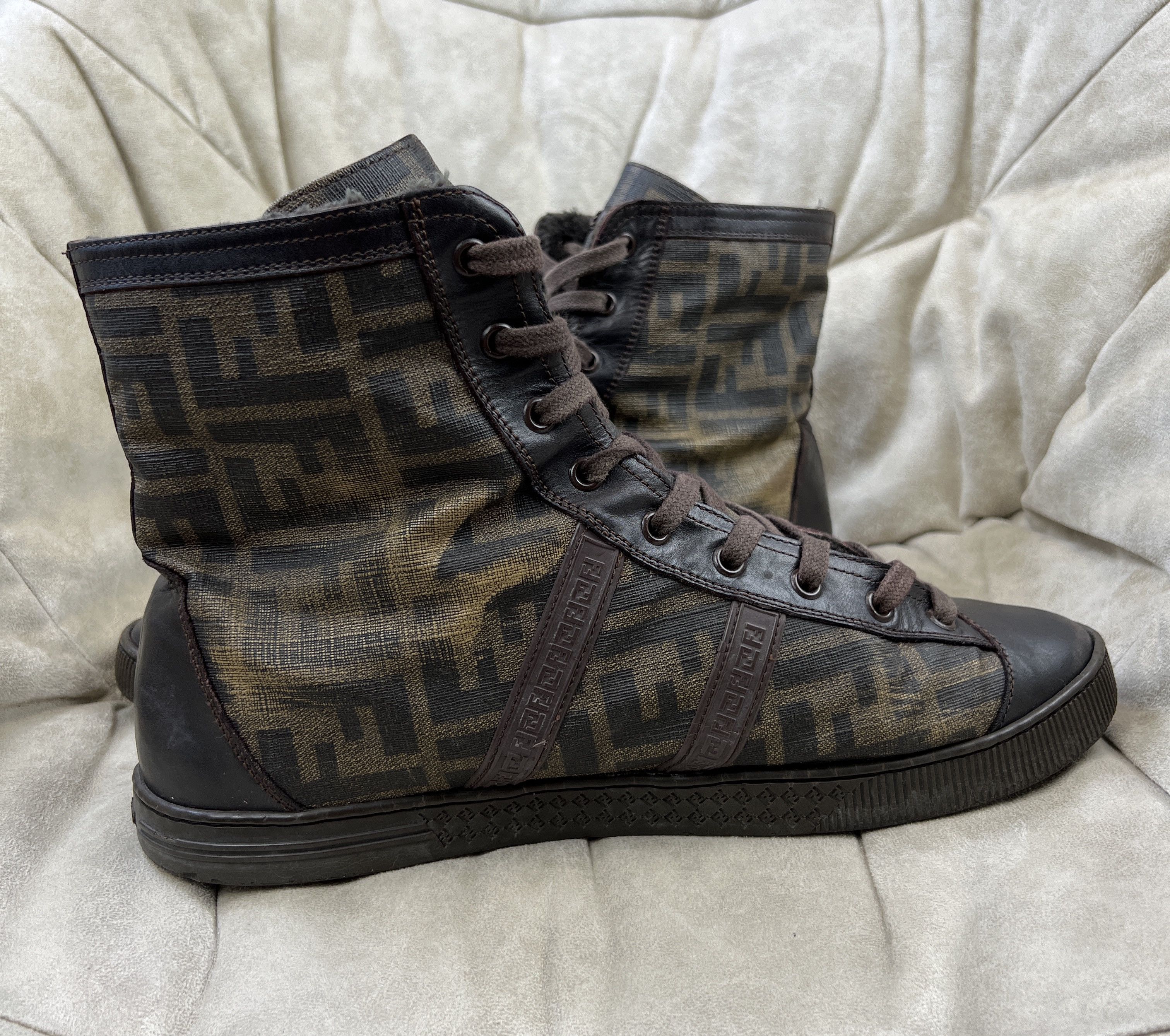 Fendi × Vintage Rare Fendi Zucca Monogram Hi Top Winter Shoes Sneakers Size US 8 / EU 41 - 6 Thumbnail