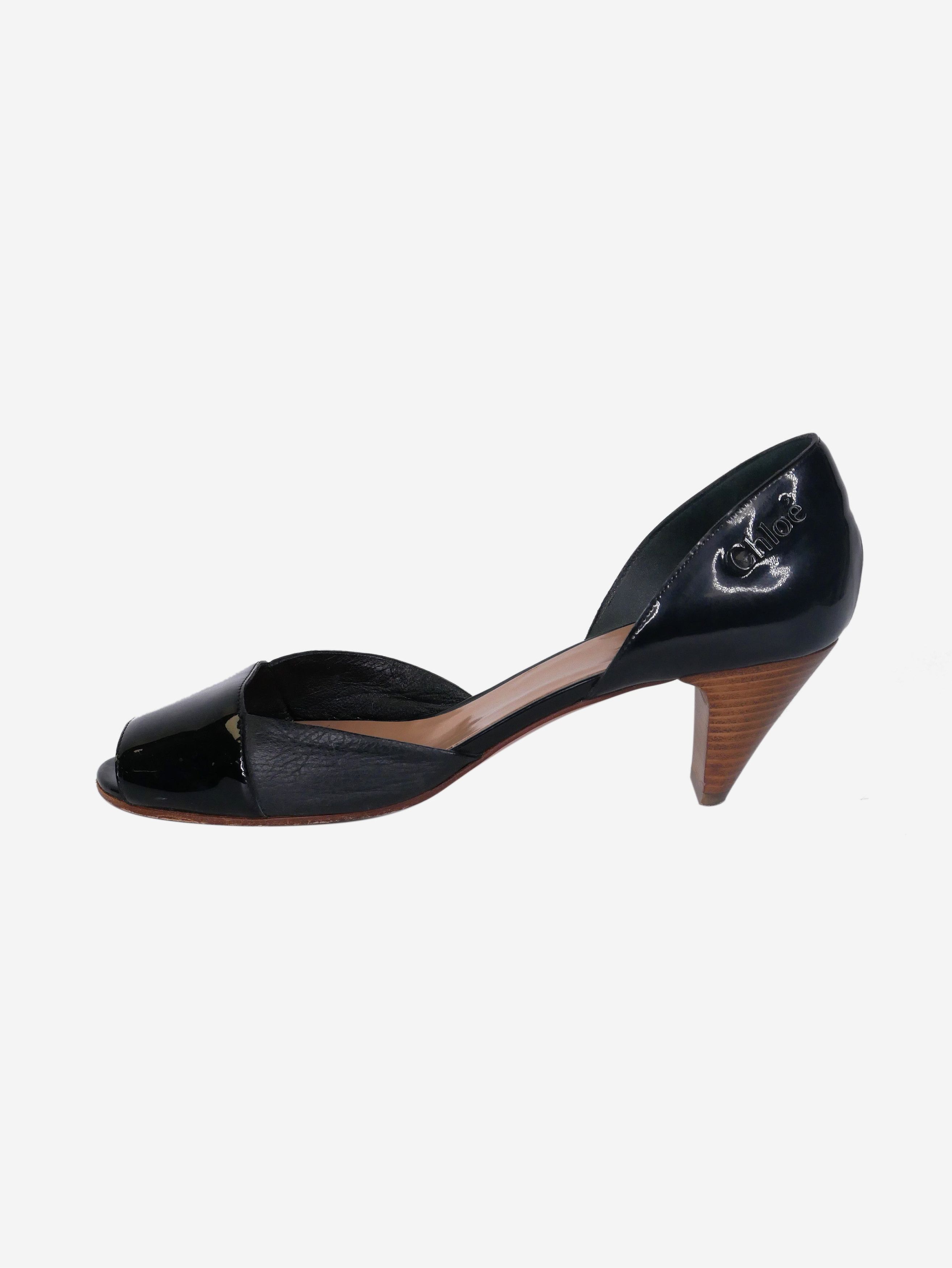 Black patent open-toe heels- size EU 38
