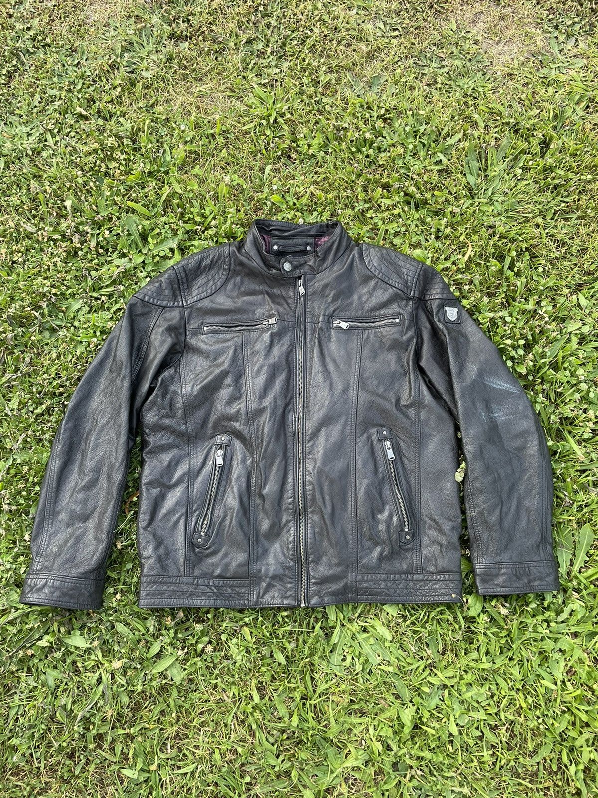 image of Genuine Leather x Leather Jacket Vintage Edgebers Leather Jacket in Black, Men's (Size Large)