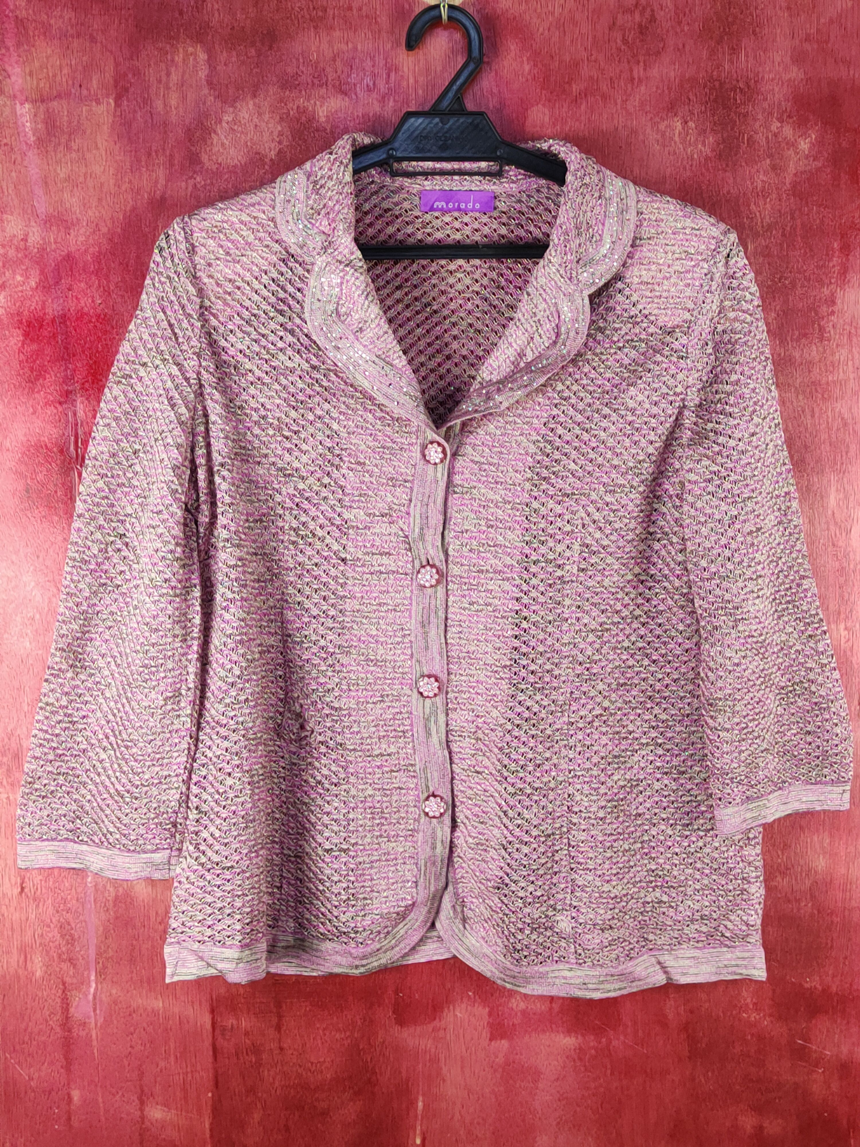 image of Homespun Knitwear Morado Purple/pink Button Cardigan Knitwear S1009, Women's (Size Medium)