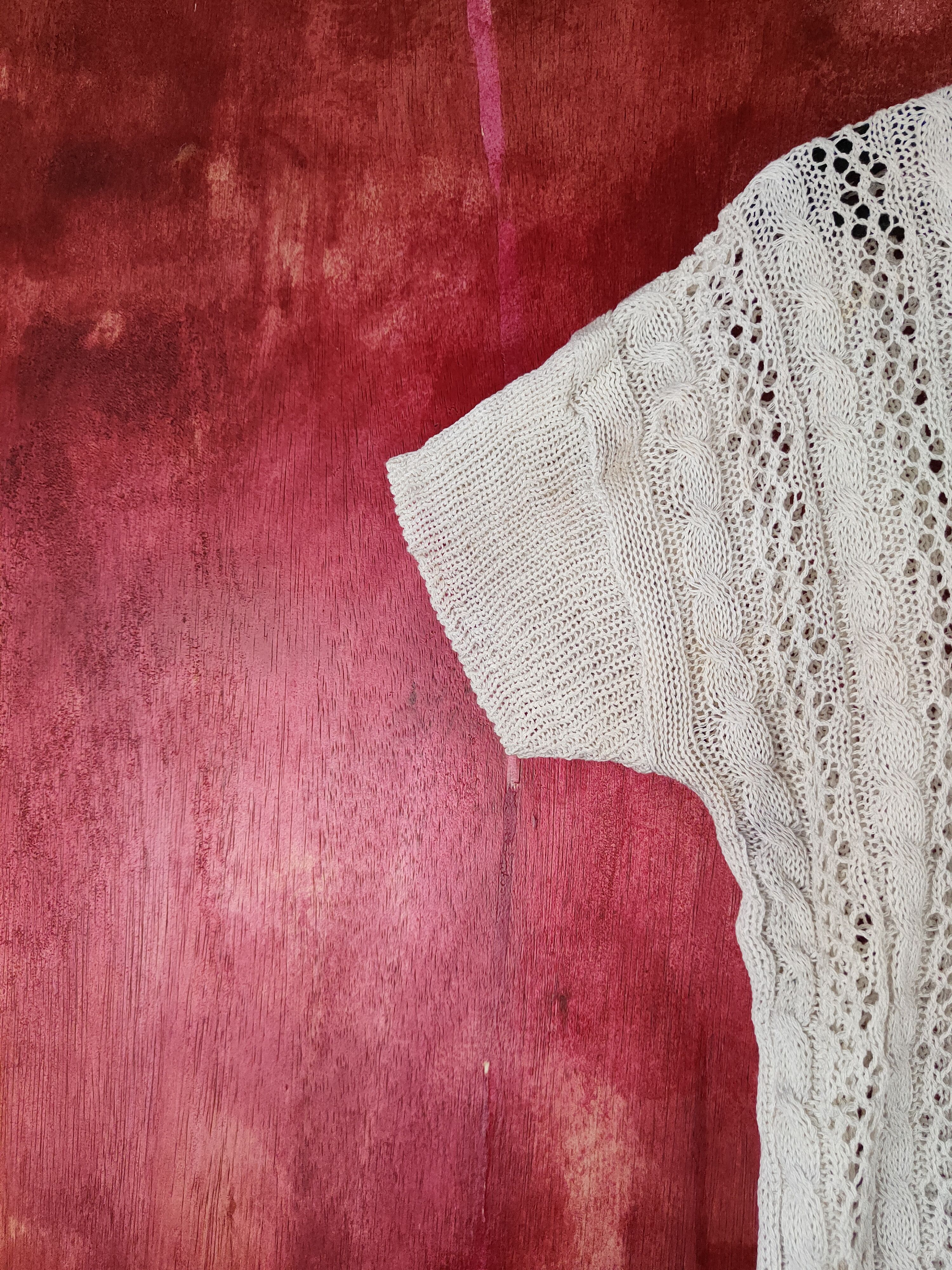 Homespun Knitwear Japanese Brand White Crochet Meshnet Crop Tops #S1004 Size M / US 6-8 / IT 42-44 - 4 Thumbnail