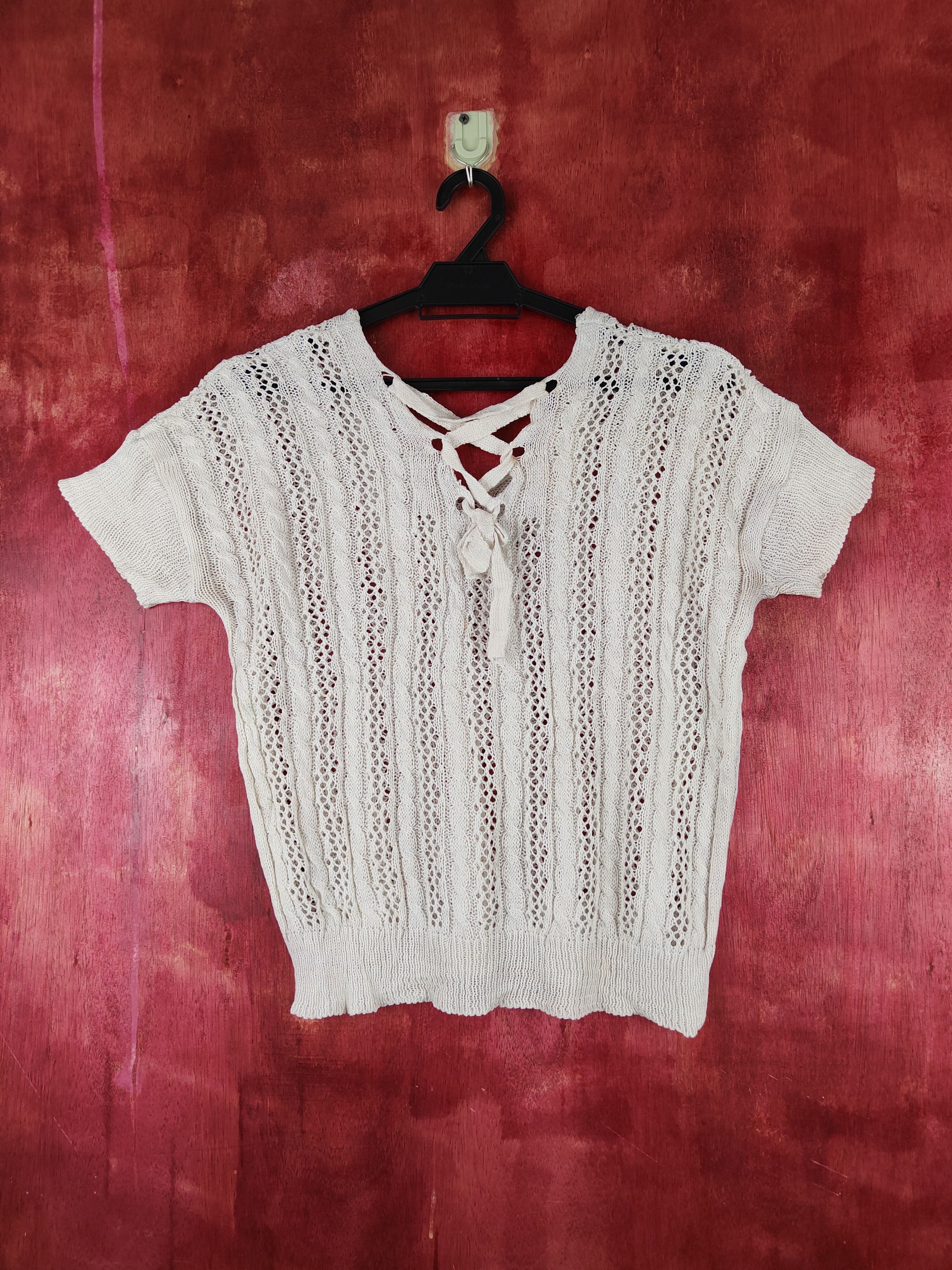 Homespun Knitwear Japanese Brand White Crochet Meshnet Crop Tops #S1004 Size M / US 6-8 / IT 42-44 - 7 Thumbnail