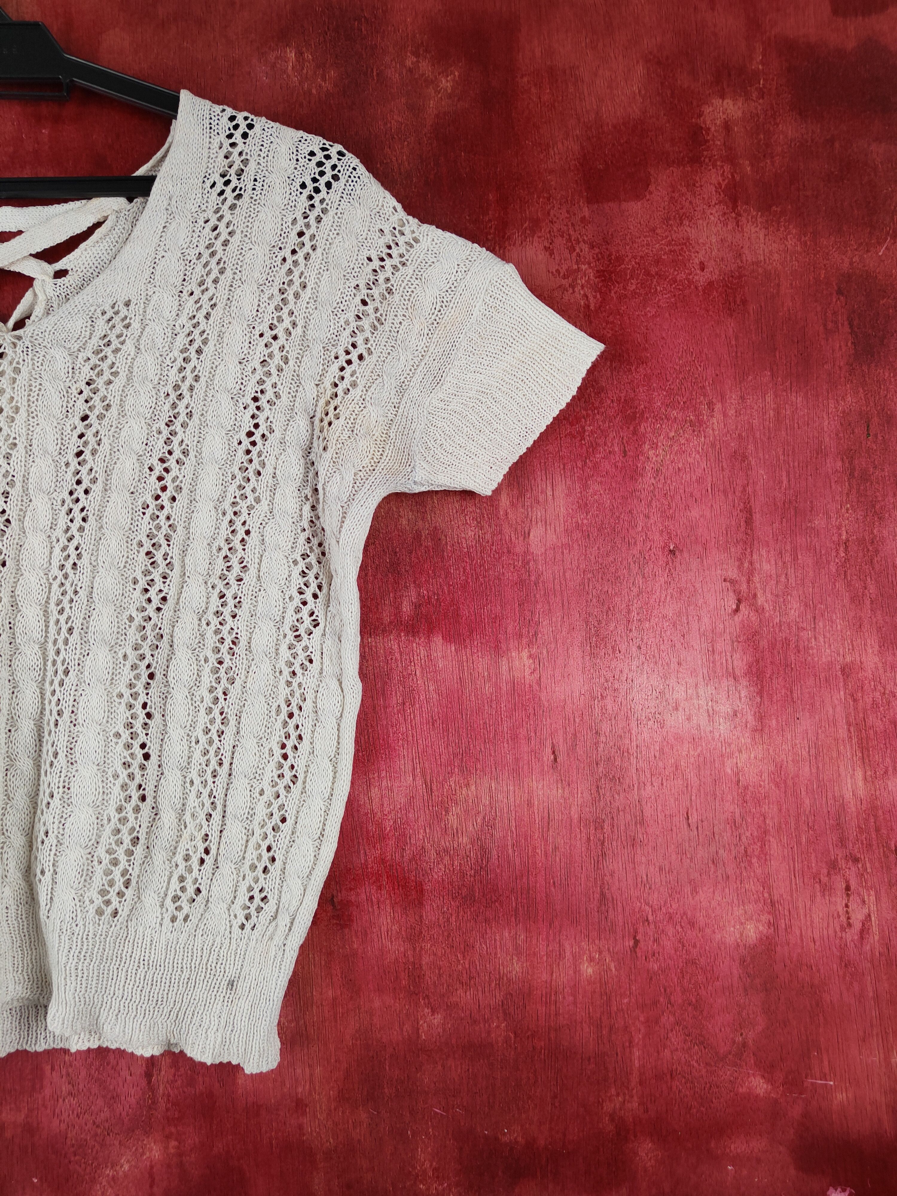 Homespun Knitwear Japanese Brand White Crochet Meshnet Crop Tops #S1004 Size M / US 6-8 / IT 42-44 - 5 Thumbnail