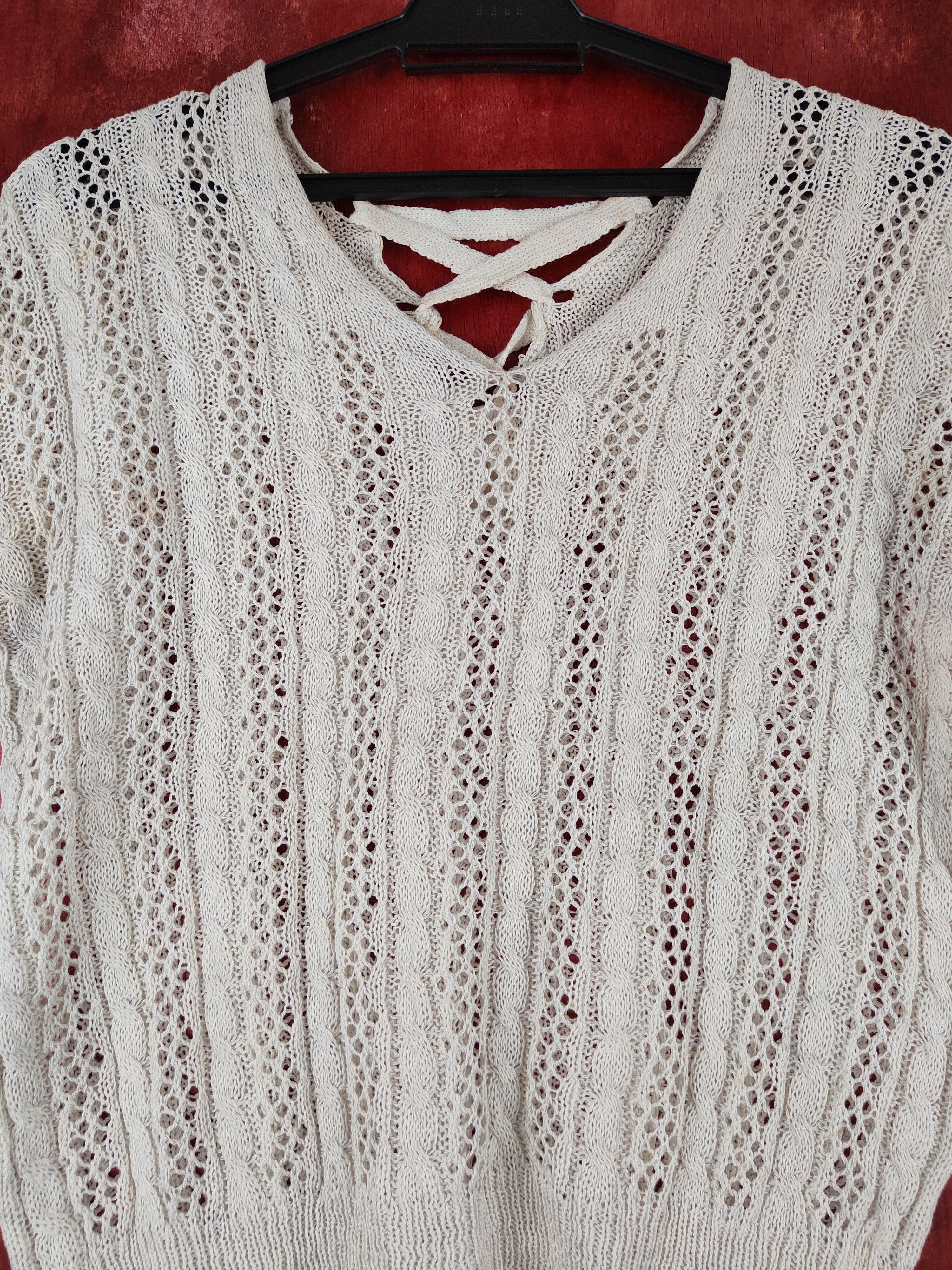 Homespun Knitwear Japanese Brand White Crochet Meshnet Crop Tops #S1004 Size M / US 6-8 / IT 42-44 - 2 Thumbnail