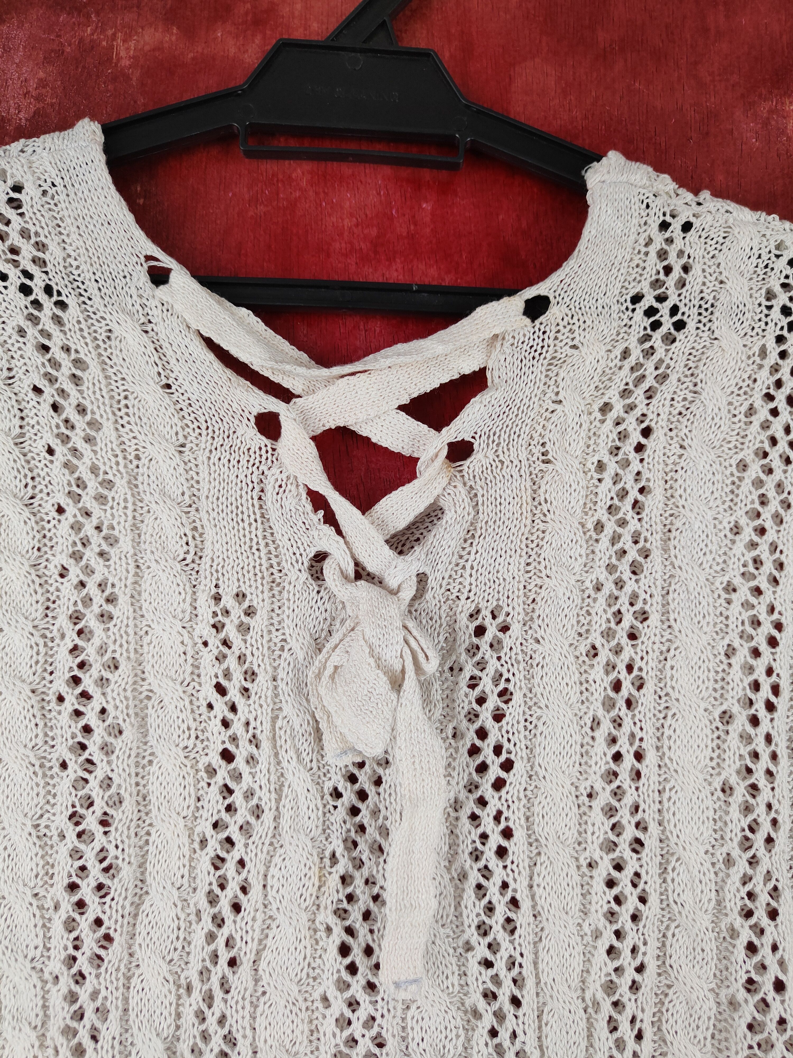 Homespun Knitwear Japanese Brand White Crochet Meshnet Crop Tops #S1004 Size M / US 6-8 / IT 42-44 - 8 Thumbnail