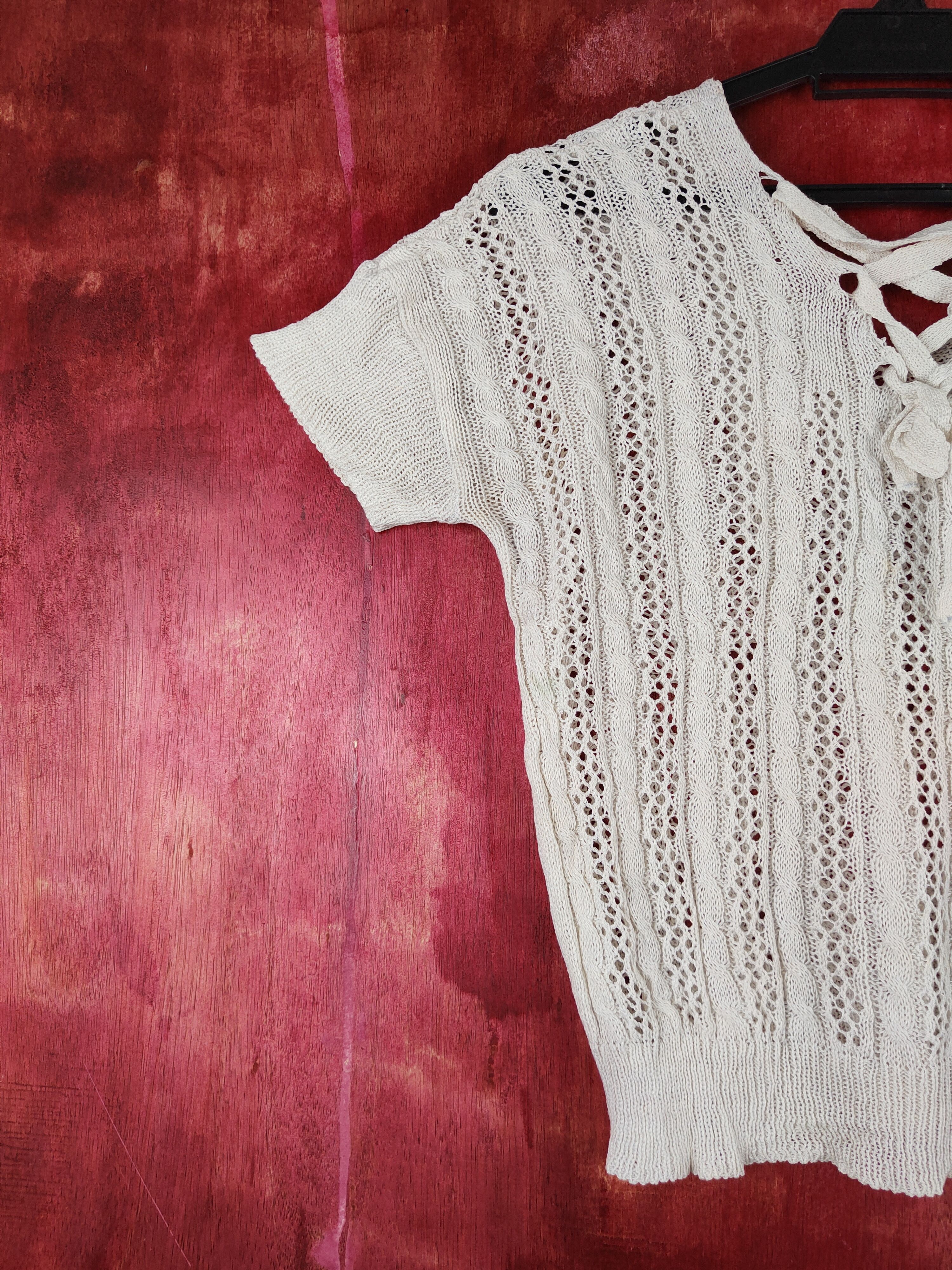 Homespun Knitwear Japanese Brand White Crochet Meshnet Crop Tops #S1004 Size M / US 6-8 / IT 42-44 - 9 Thumbnail