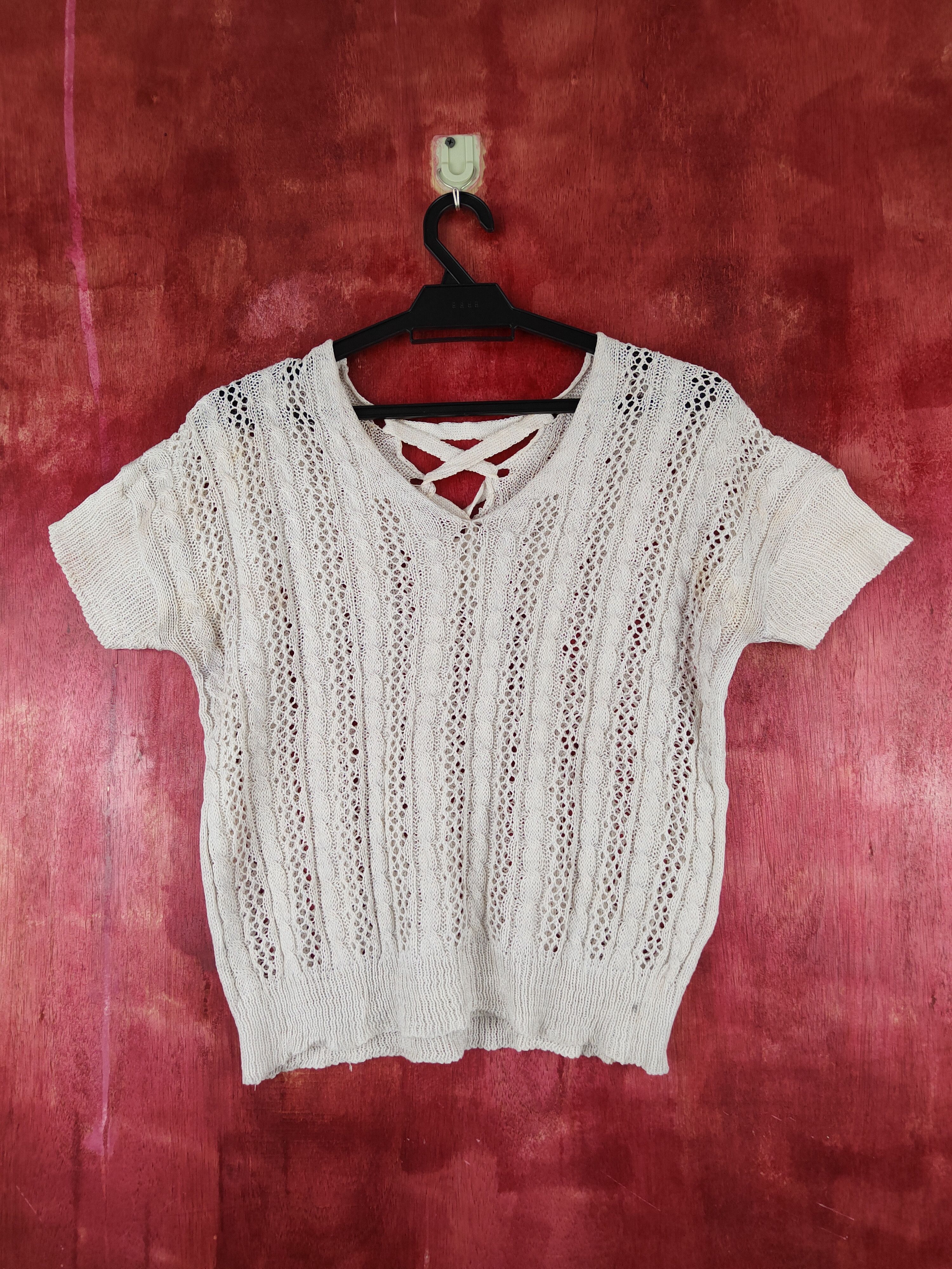 Homespun Knitwear Japanese Brand White Crochet Meshnet Crop Tops #S1004 Size M / US 6-8 / IT 42-44 - 1 Thumbnail