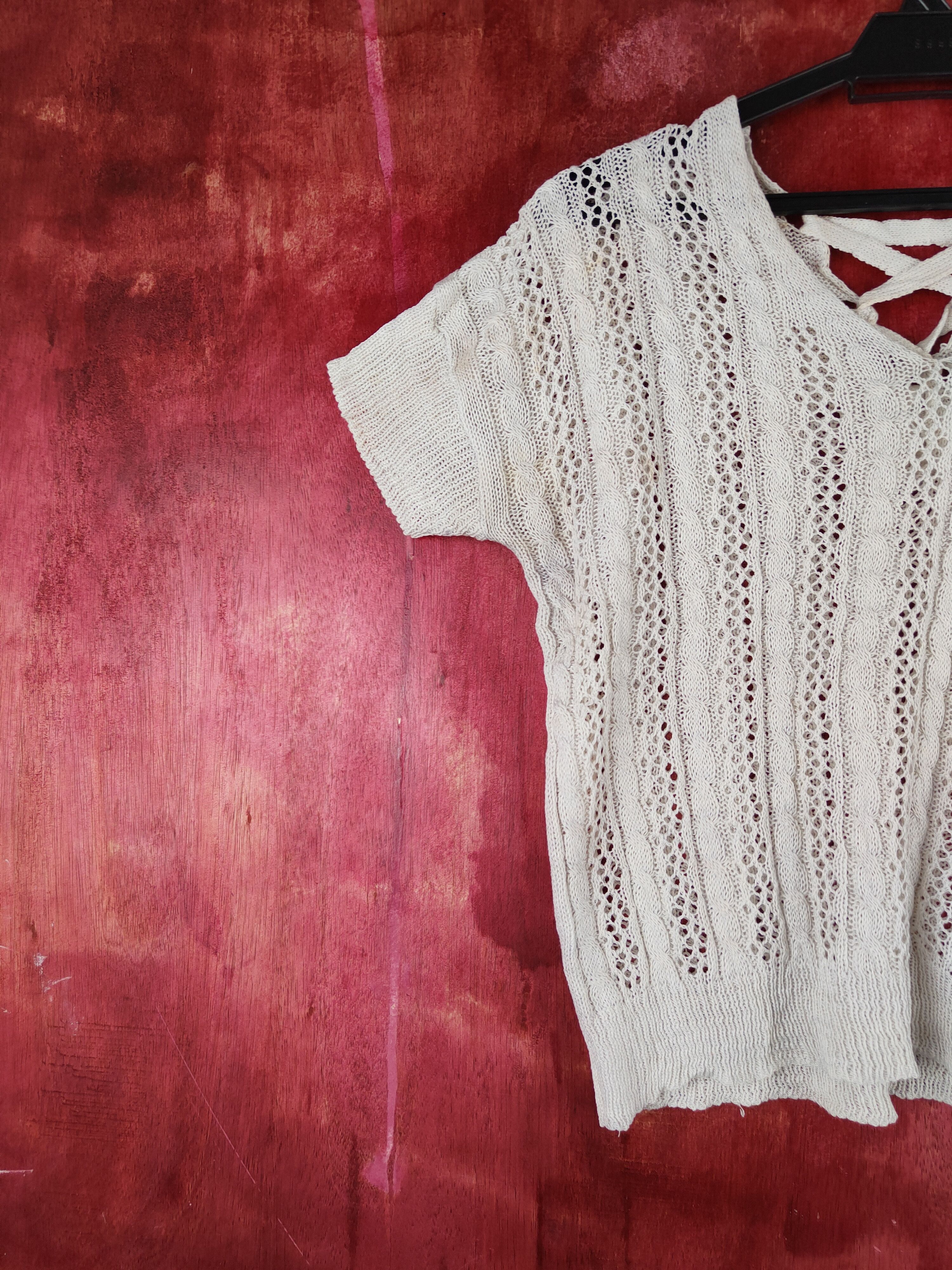 Homespun Knitwear Japanese Brand White Crochet Meshnet Crop Tops #S1004 Size M / US 6-8 / IT 42-44 - 3 Thumbnail